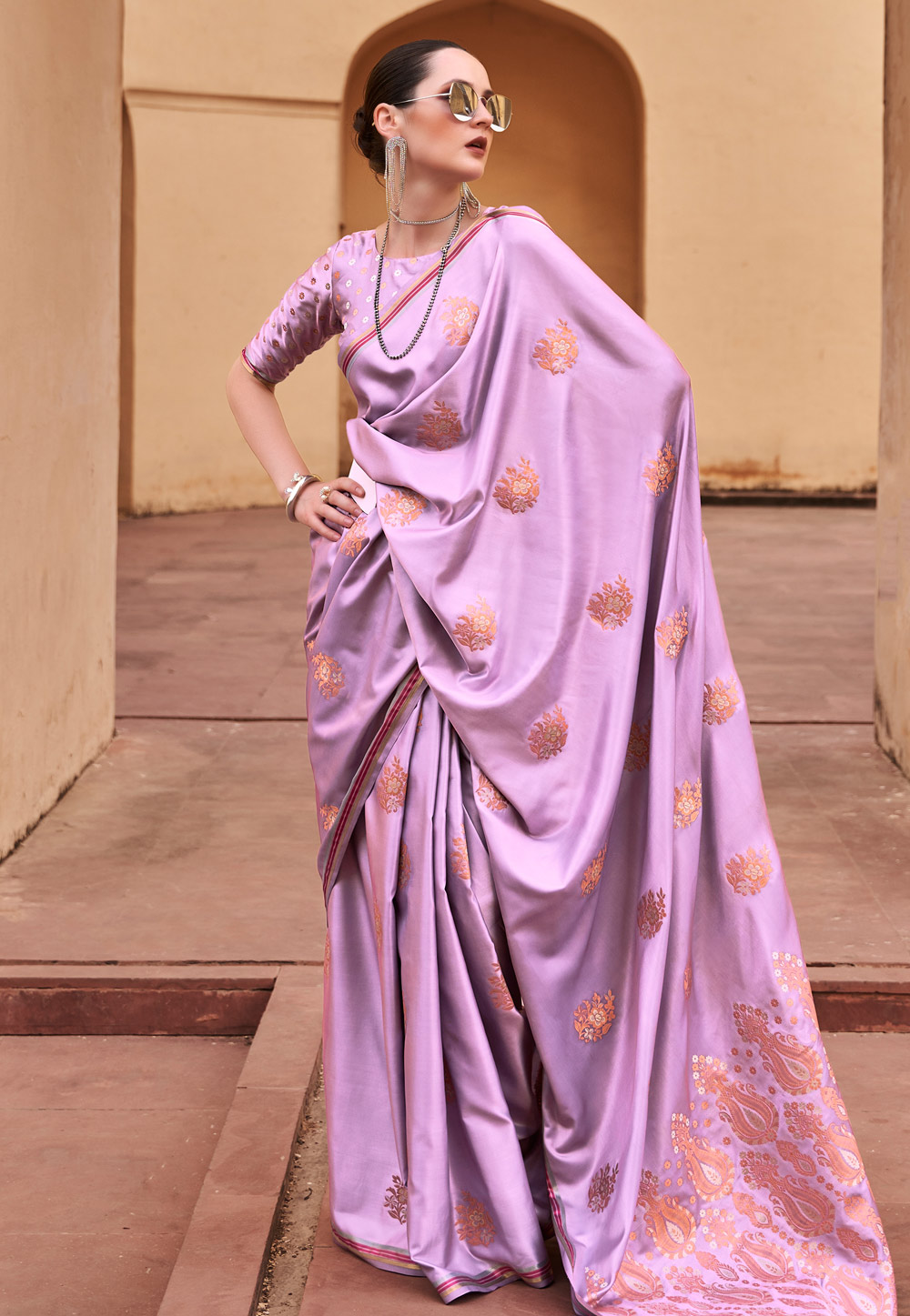 Lavender Satin Saree With Blouse 279026