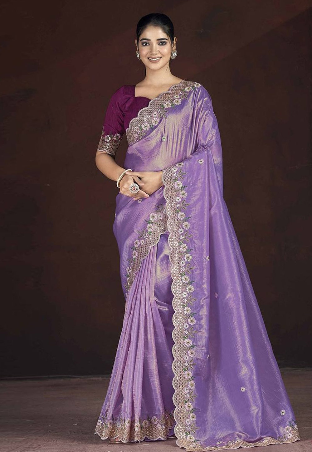 Lavender Satin Saree With Blouse 305216