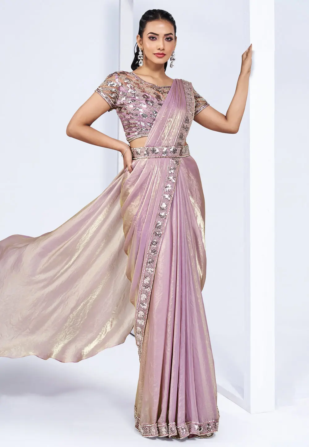 Lavender Satin Silk Designer Lehenga Saree 297785