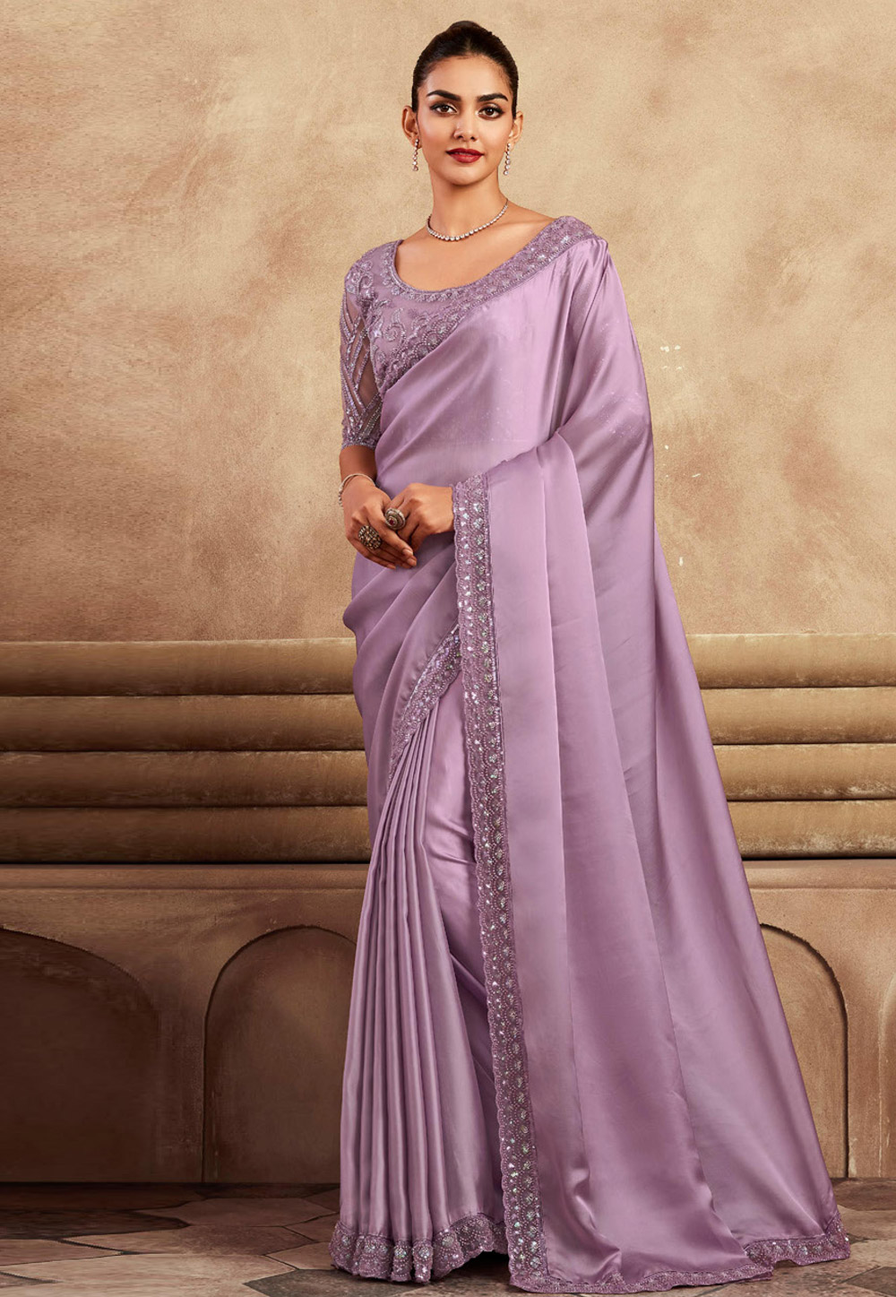 Lavender Satin Silk Designer Saree 284627