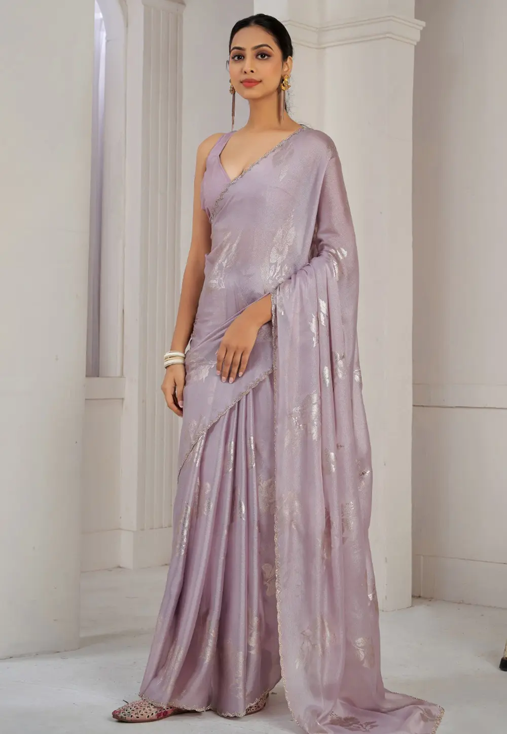 Lavender Satin Silk Saree With Blouse 299234