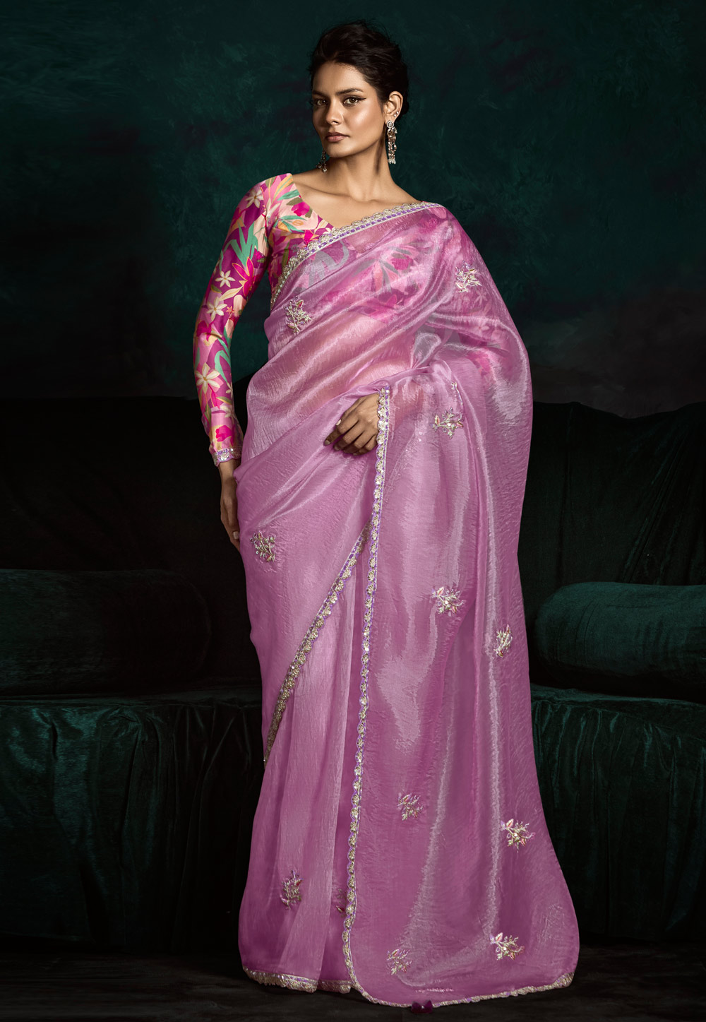 Lavender Satin Silk Saree With Blouse 304988