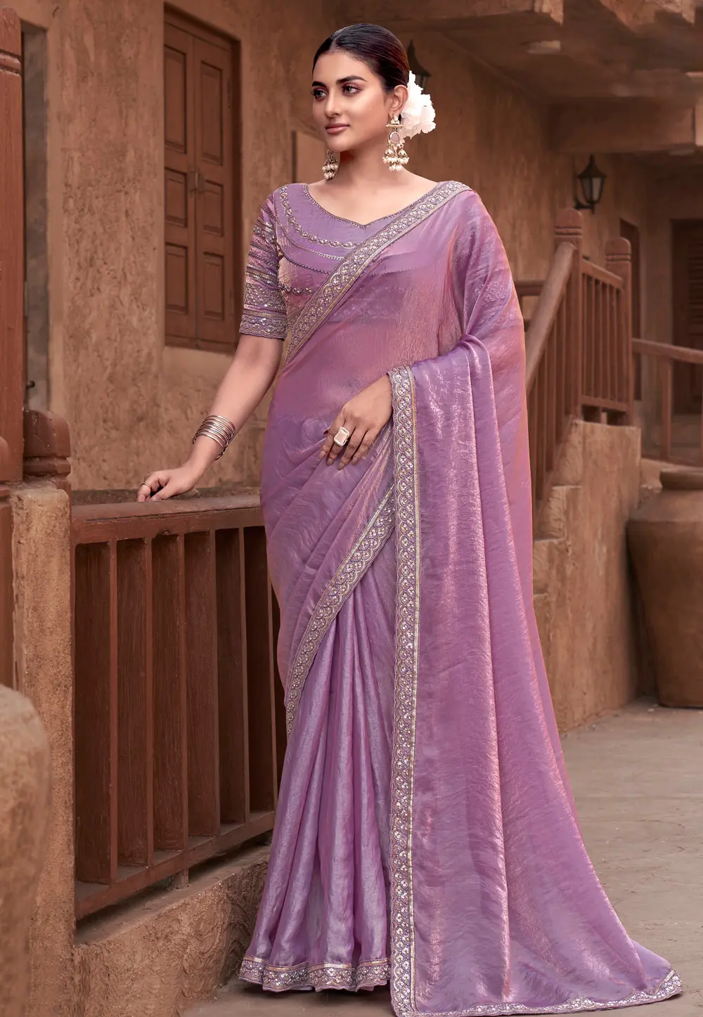 Lavender Satin Silk Saree With Blouse 303947