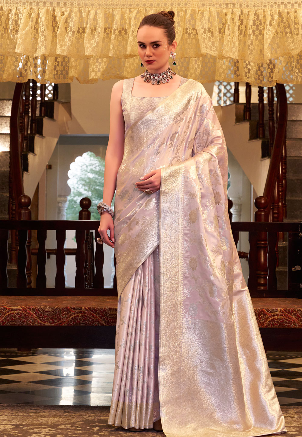 Lavender Satin Silk Saree With Blouse 309099