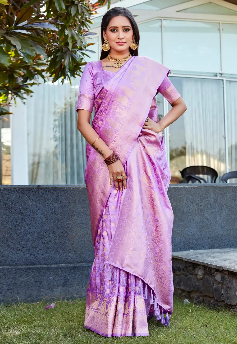 Lavender Satin Silk Saree With Blouse 290632