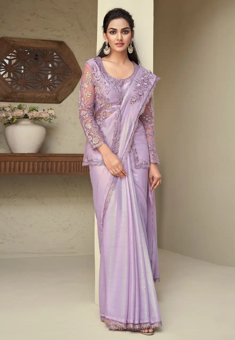 Lavender Shimmer Designer Saree 288997