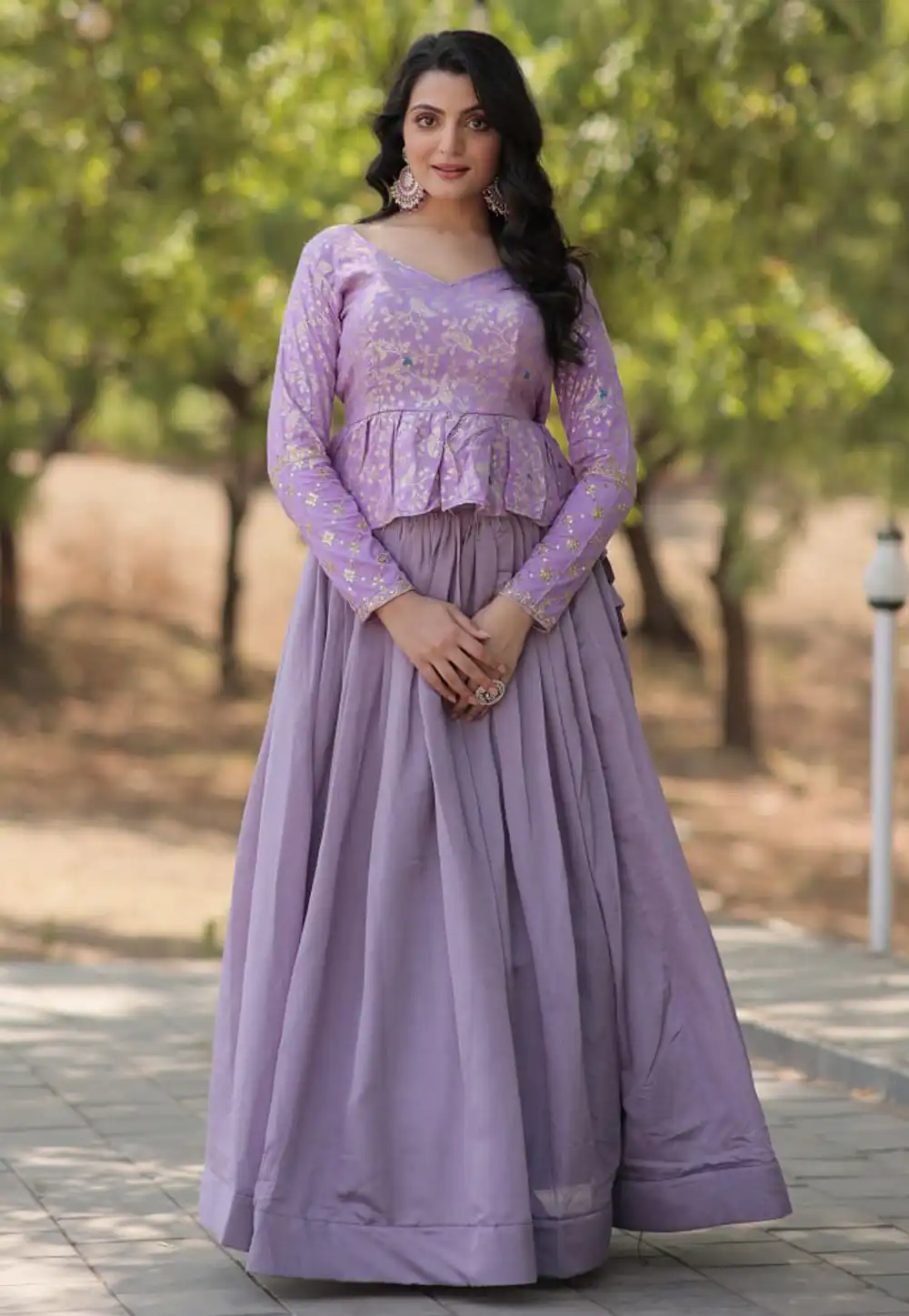 Lavender Shimmer Indo Western Lehenga Choli 291933