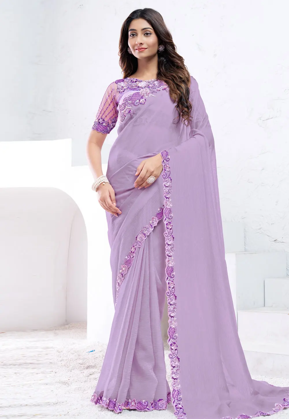 Lavender Shimmer Saree With Blouse 301277