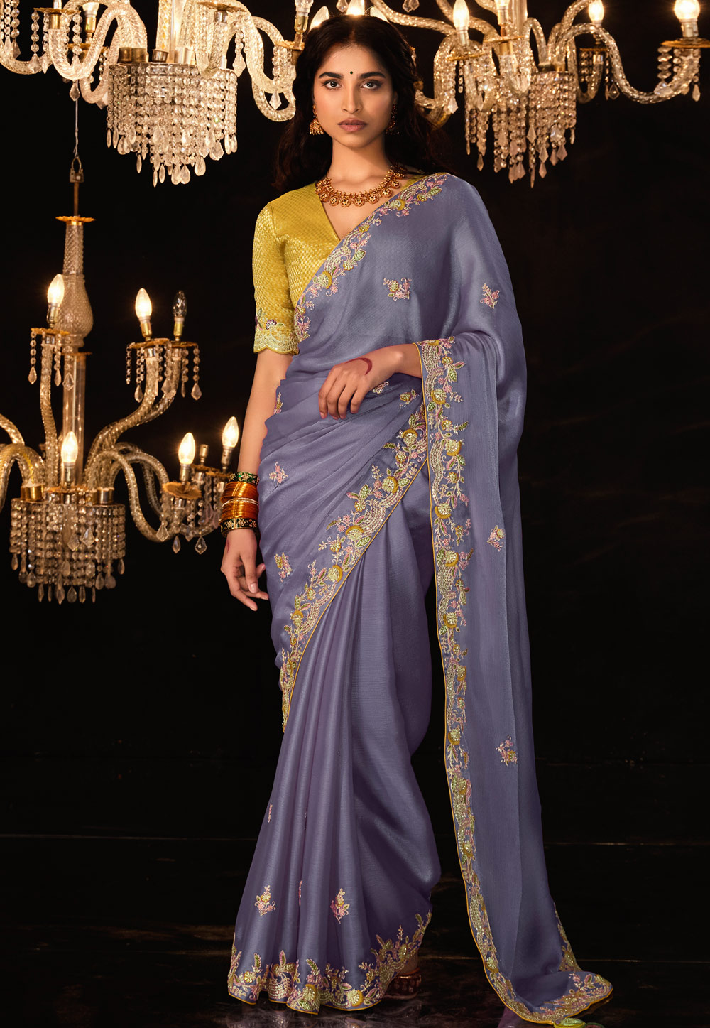 Lavender Shimmer Saree With Blouse 285694