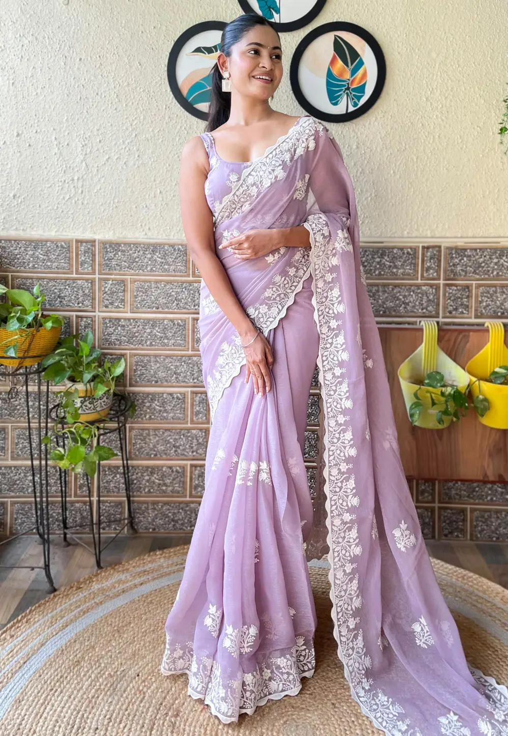 Lavender Shimmer Saree With Blouse 295858