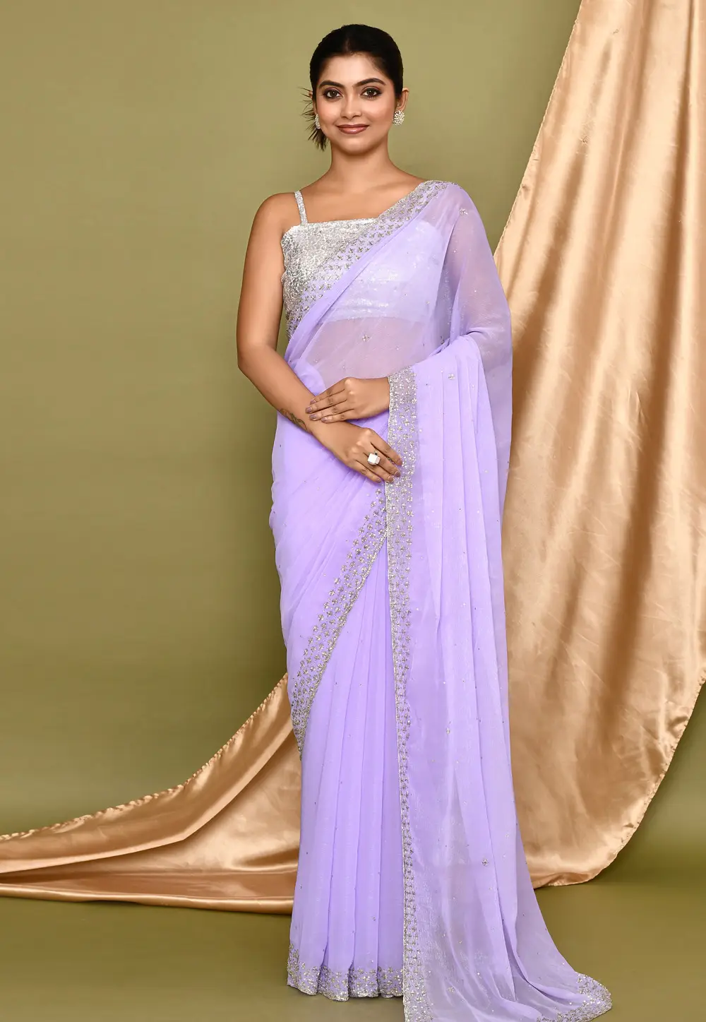 Lavender Shimmer Saree With Blouse 295926