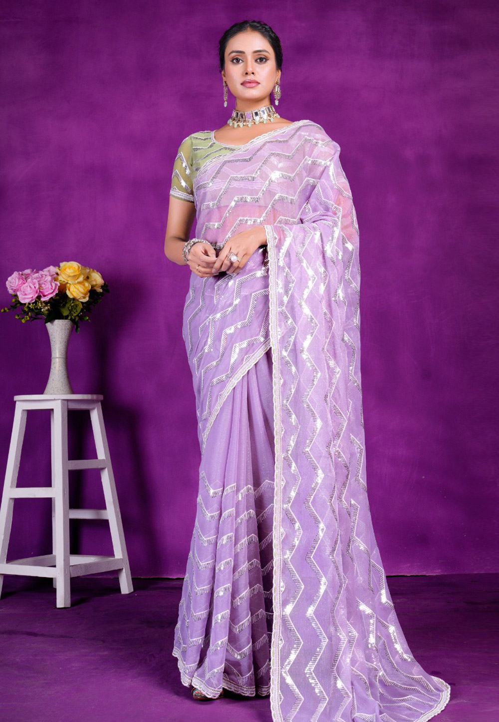 Lavender Shimmer Sequence Saree 285490