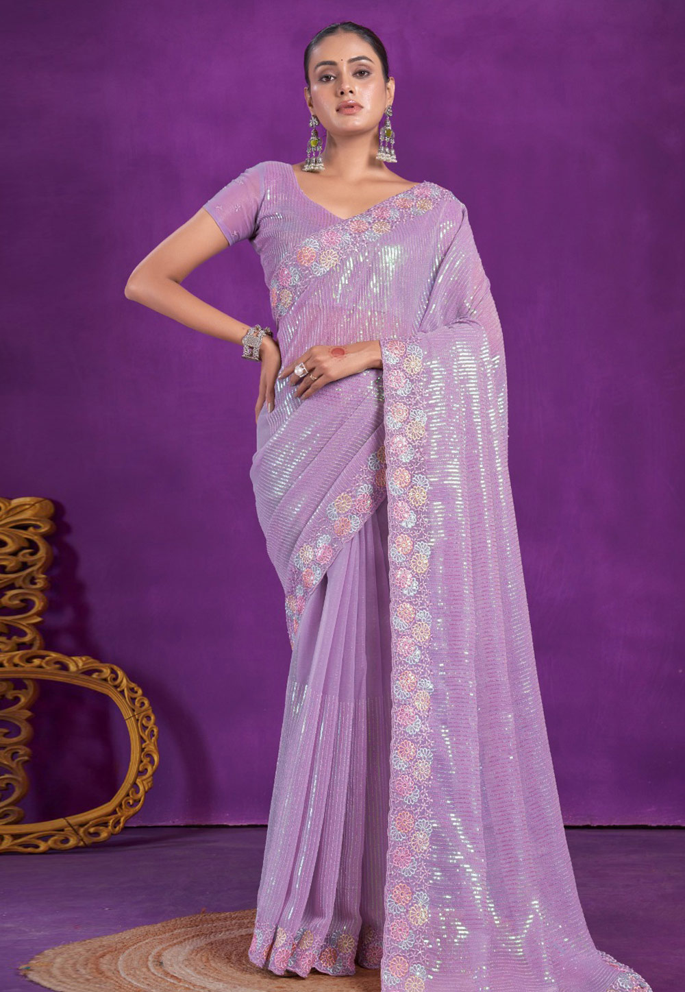 Lavender Shimmer Sequence Saree 285503
