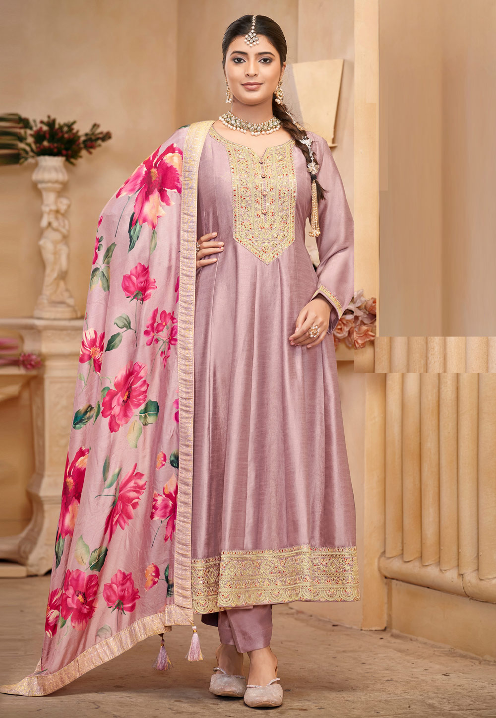 Lavender Silk Anarkali Suit 305721