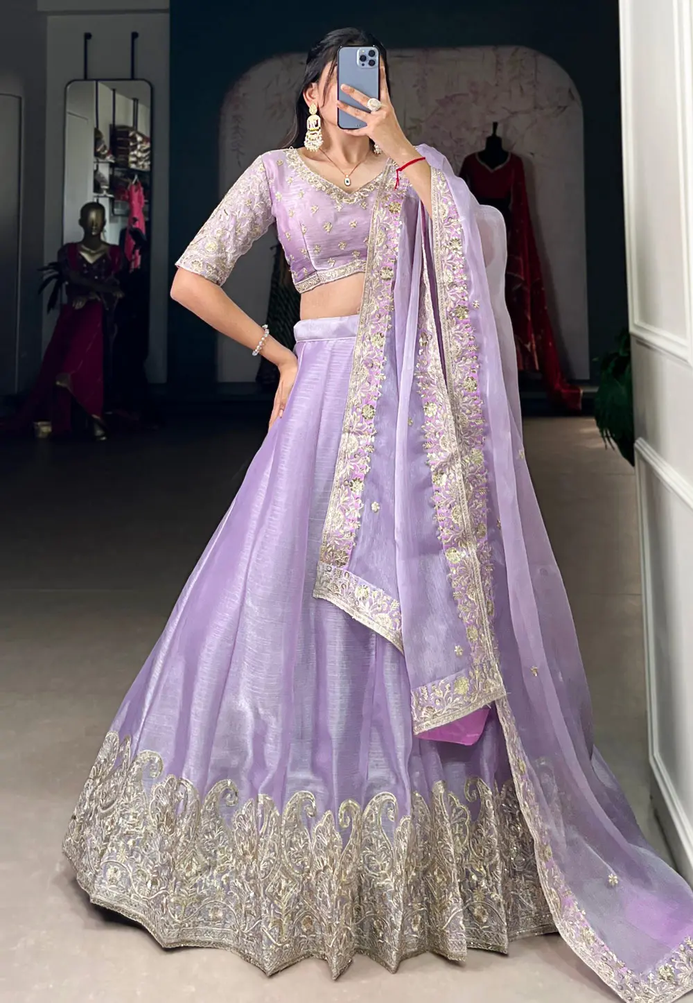 Lavender Silk Circular Lehenga Choli 297992