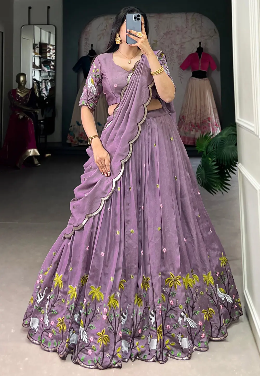 Lavender Silk Circular Lehenga Choli 299547