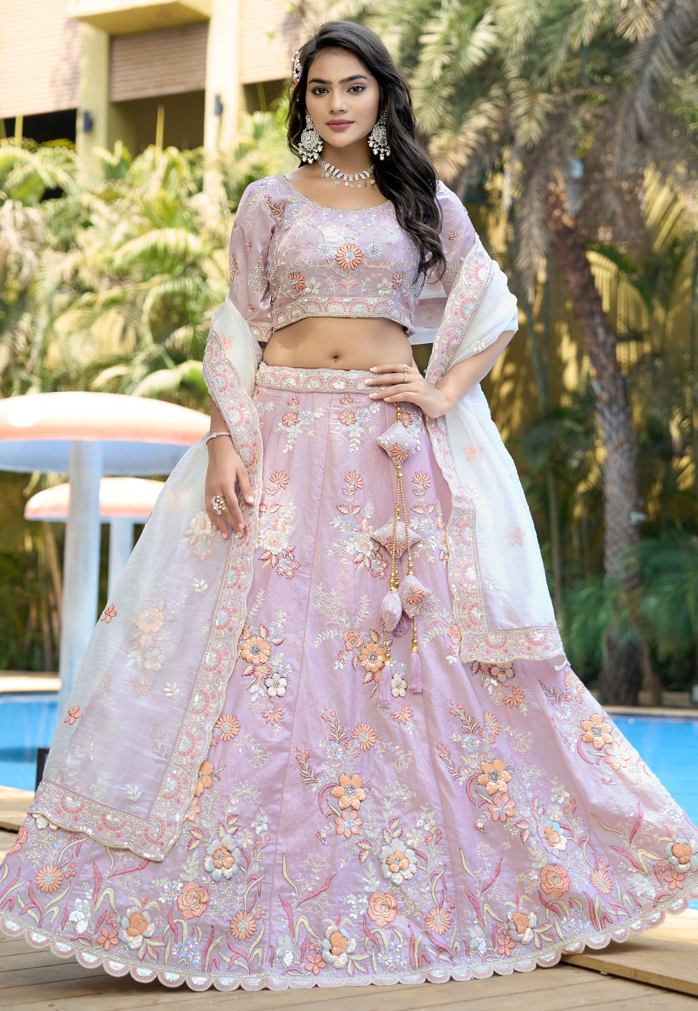 Lavender Silk Circular Lehenga Choli 310758