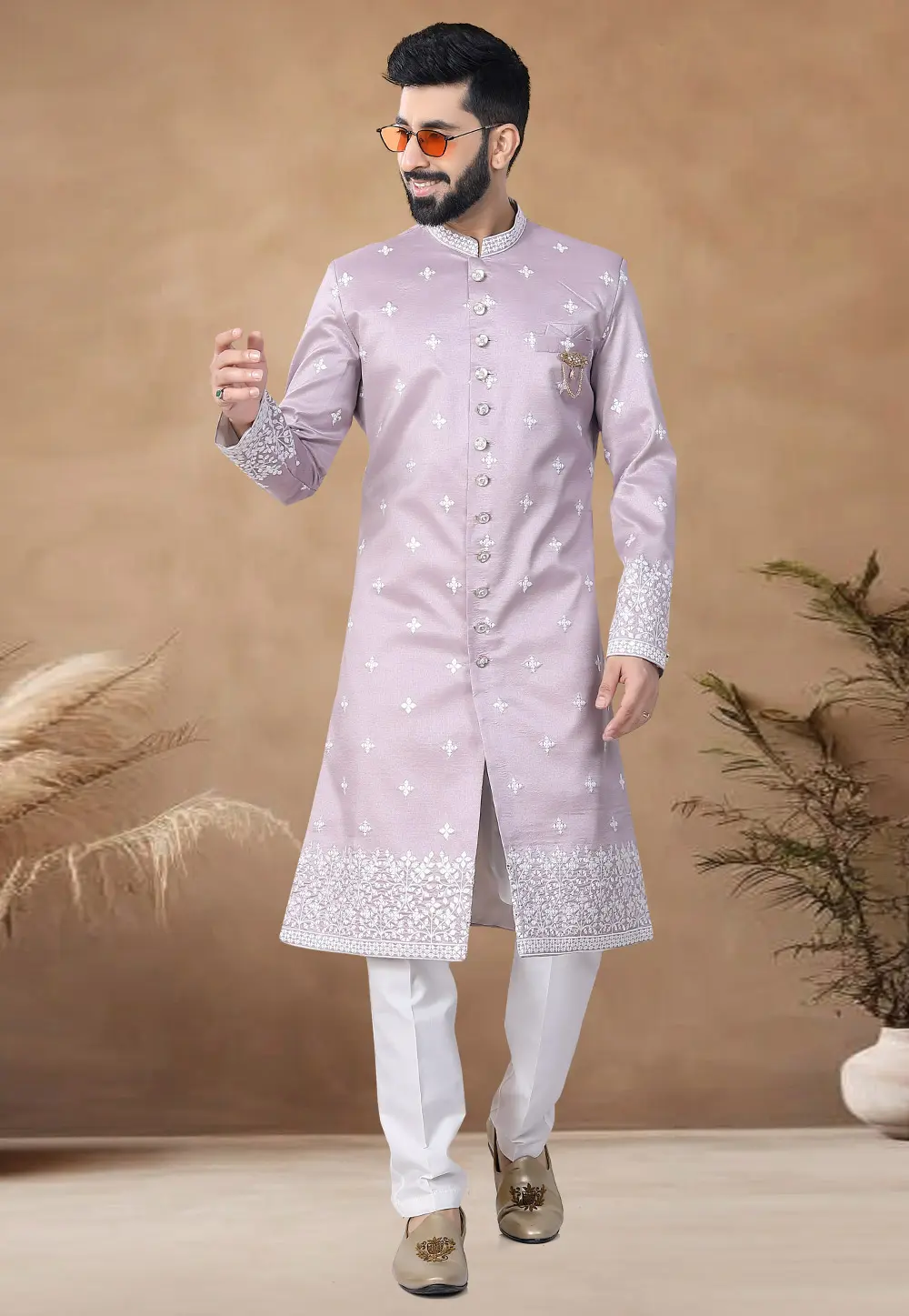 Lavender Silk Indo Western Suit 298586