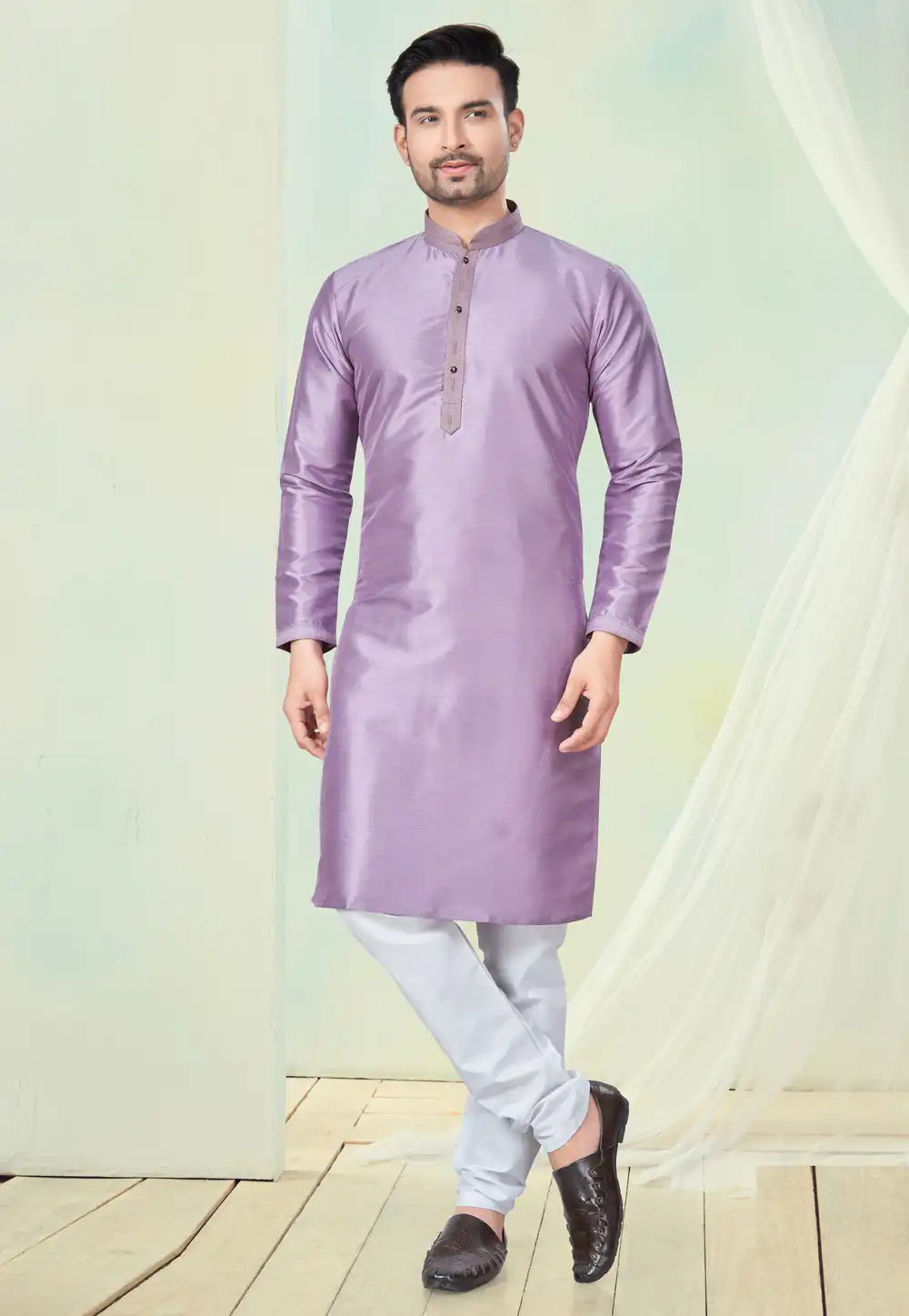 Lavender Silk Kurta Pajama 294003