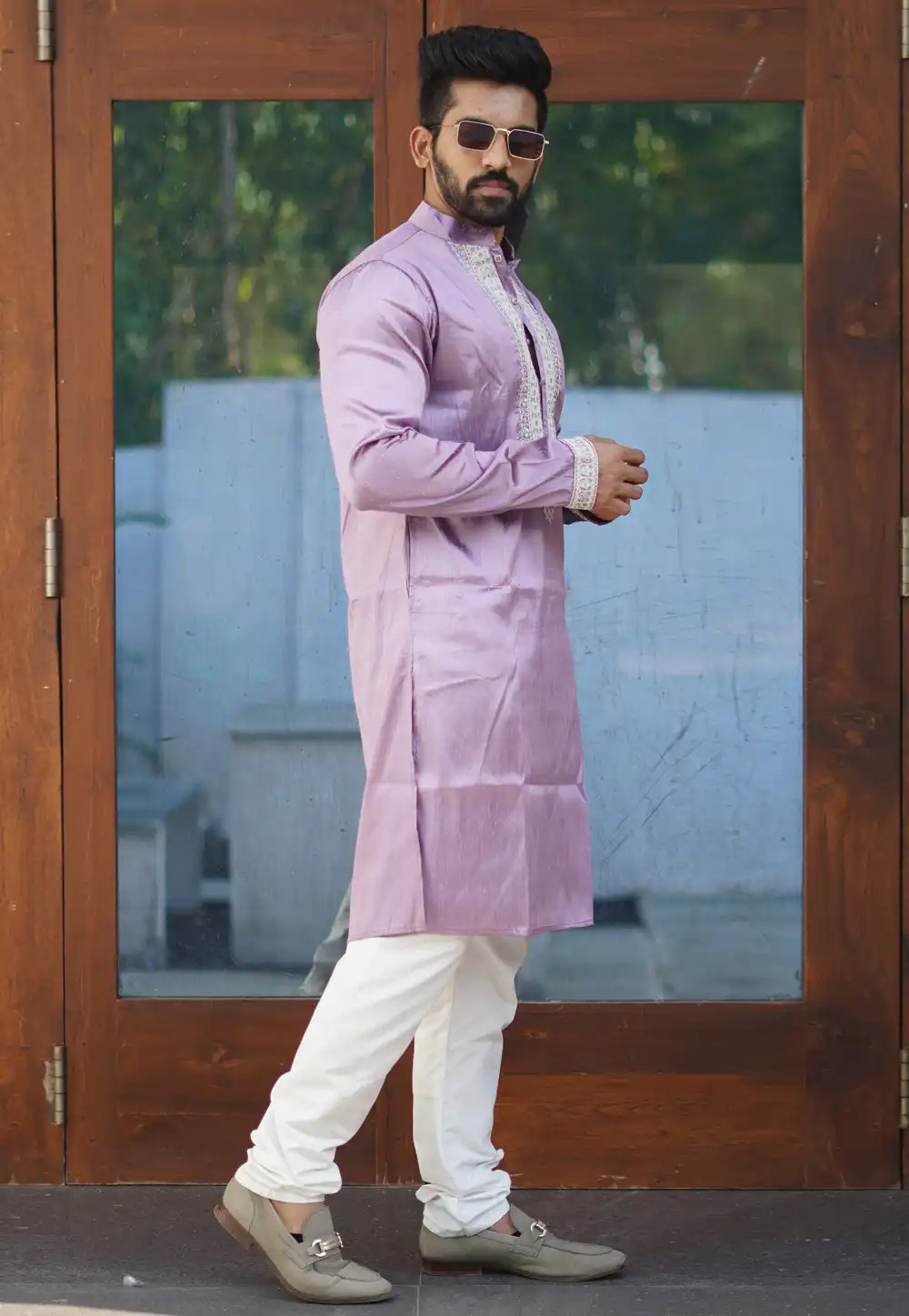 Lavender Silk Kurta Pajama 293397