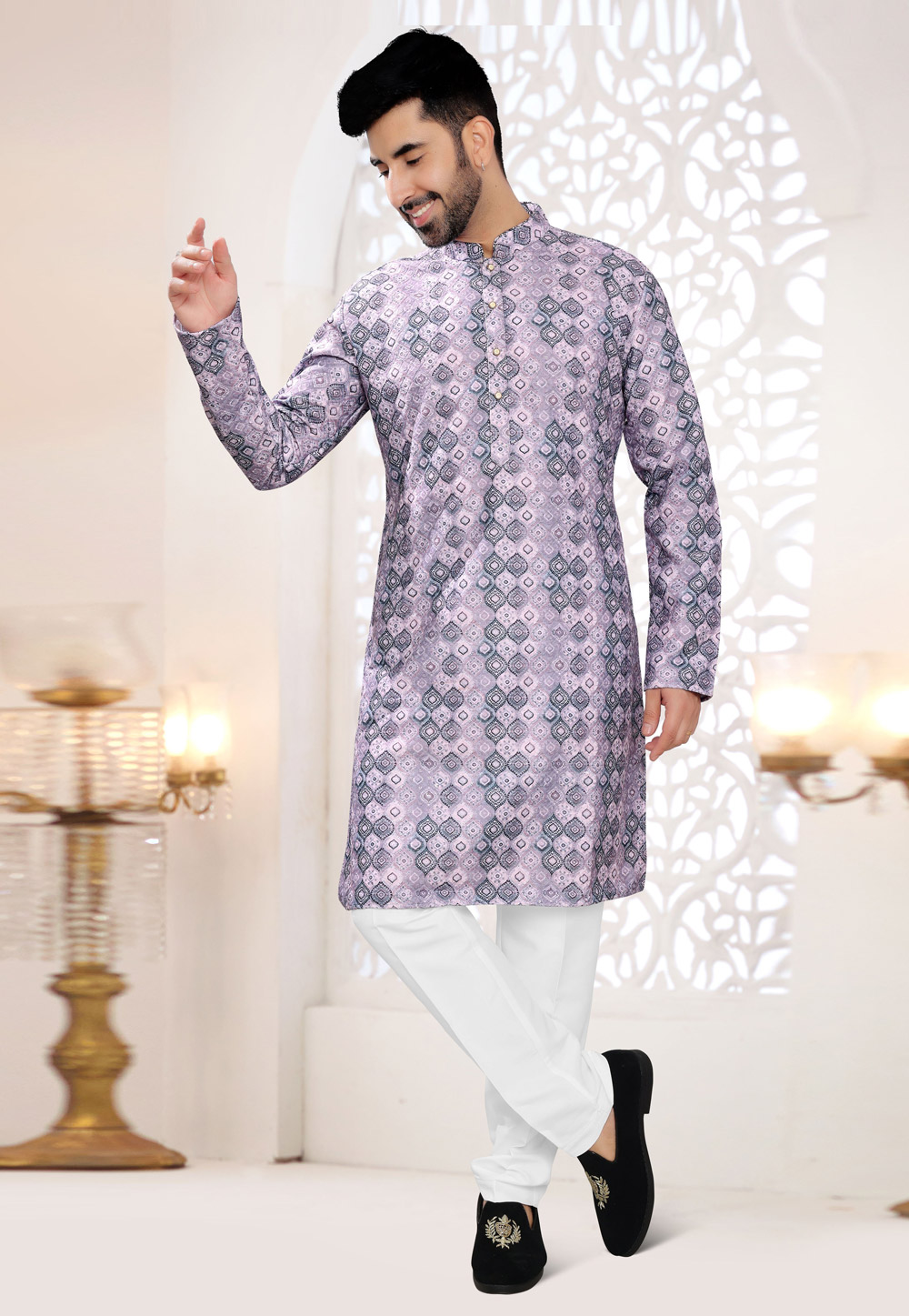 Lavender Silk Kurta Pajama 304946