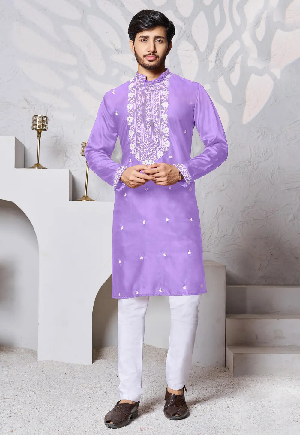 Lavender Silk Kurta Pajama 300465