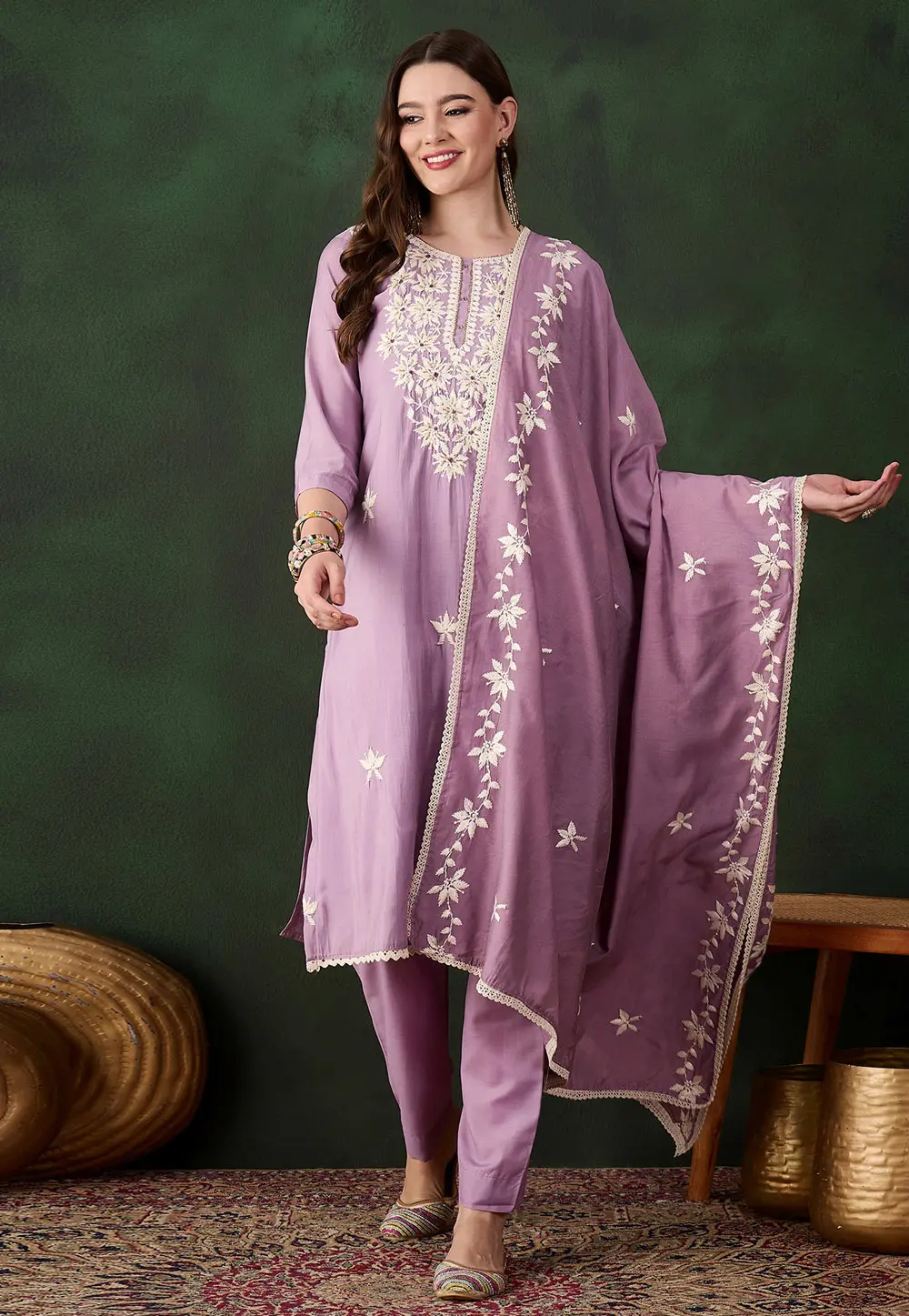 Lavender Silk Pakistani Suit 301591