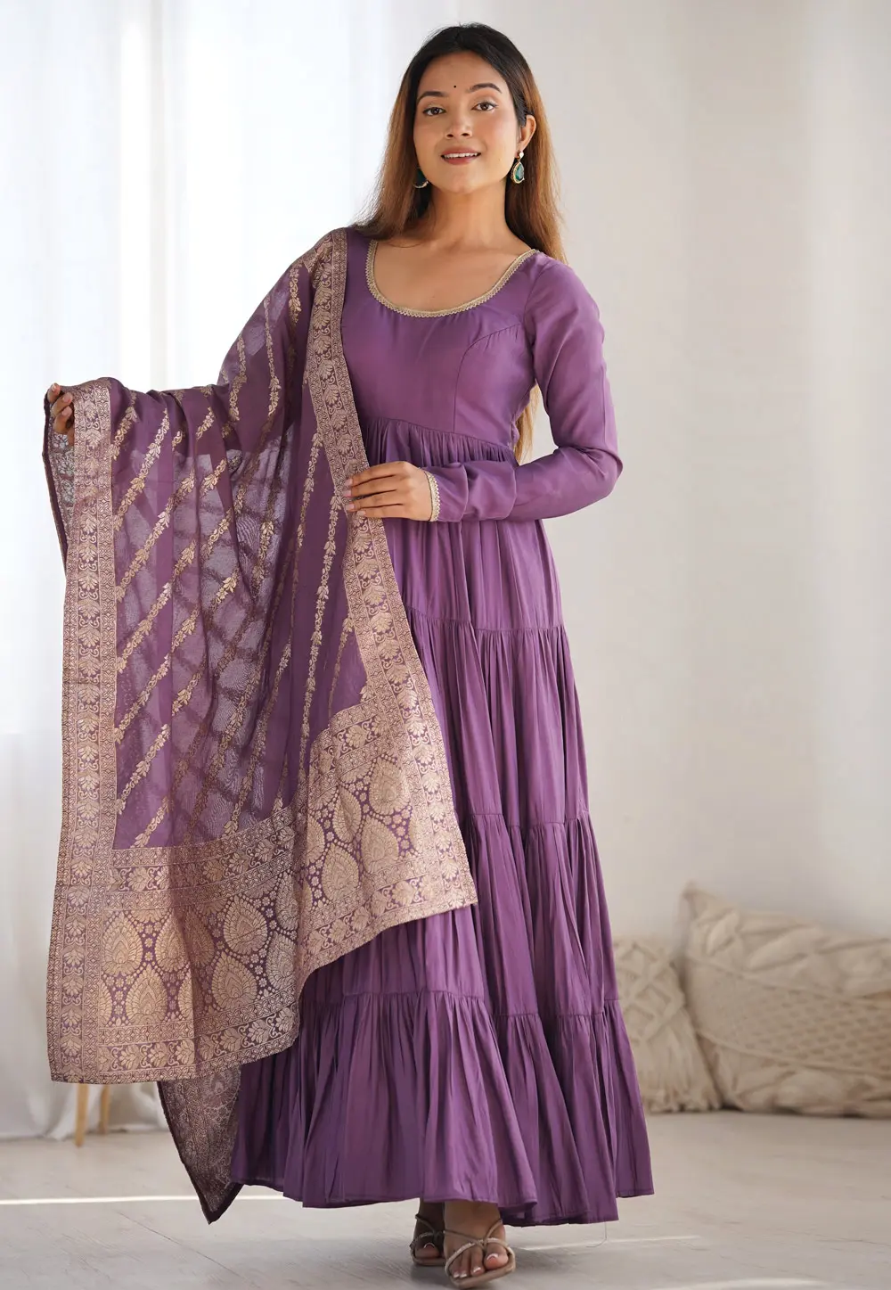 Lavender Silk Readymade Anarkali Suit 303698