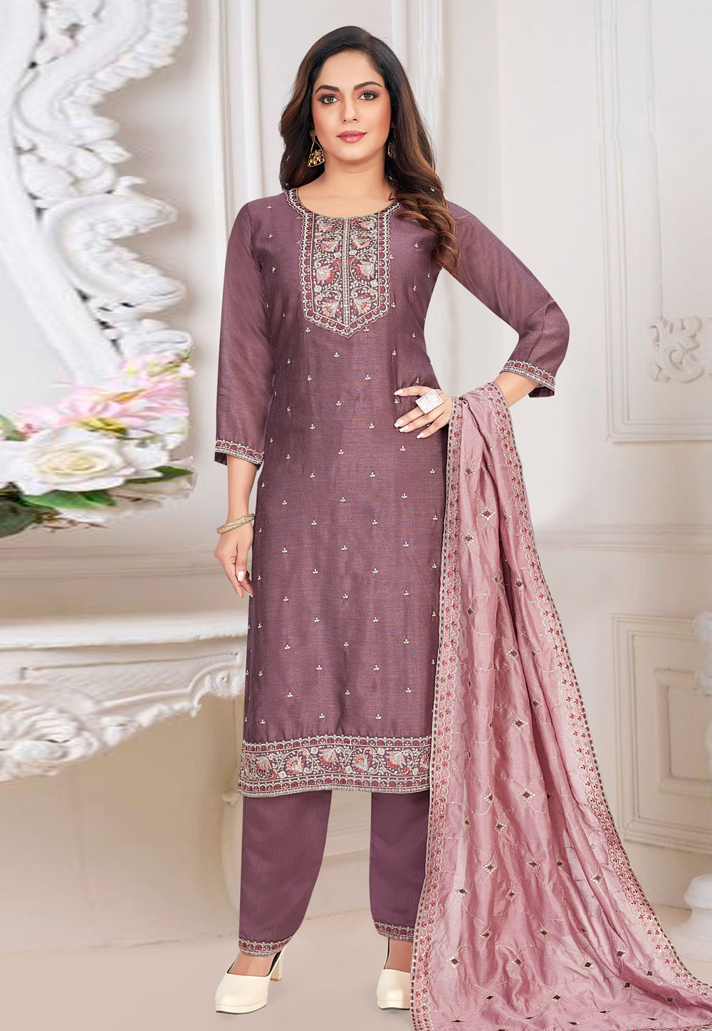 Lavender Silk Readymade Pakistani Suit 305037