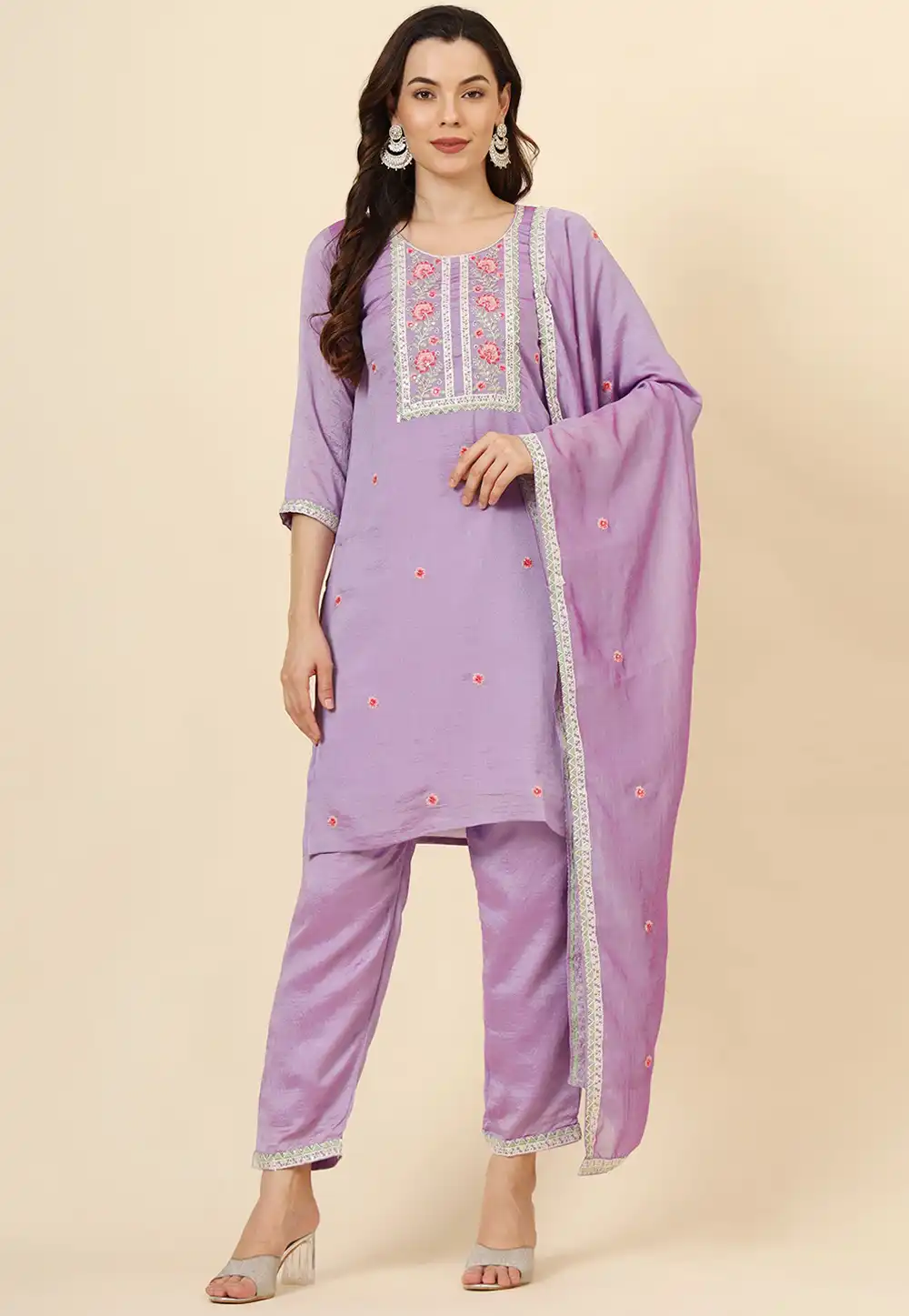 Lavender Silk Readymade Pakistani Suit 294255