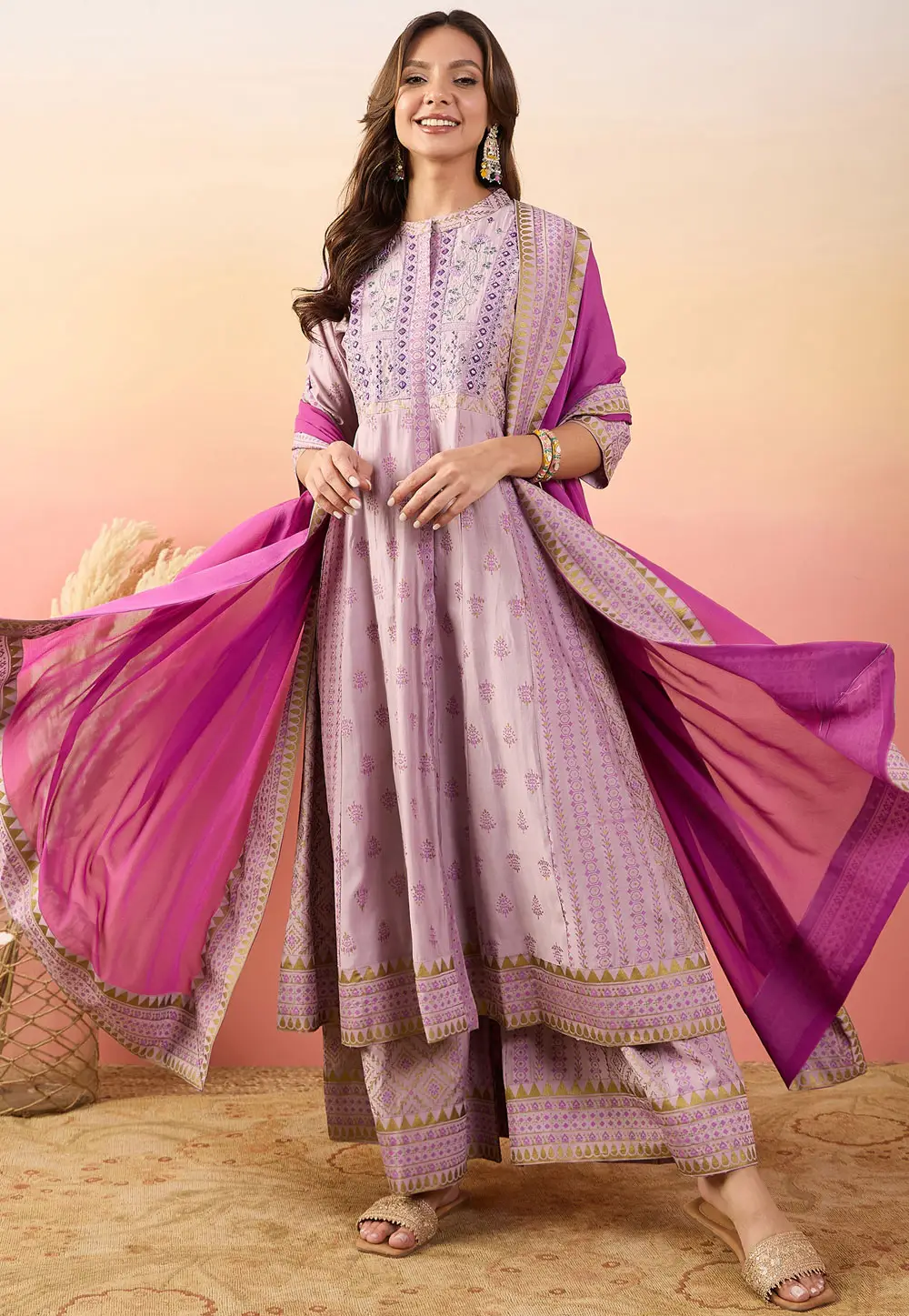 Lavender Silk Readymade Pakistani Suit 296555