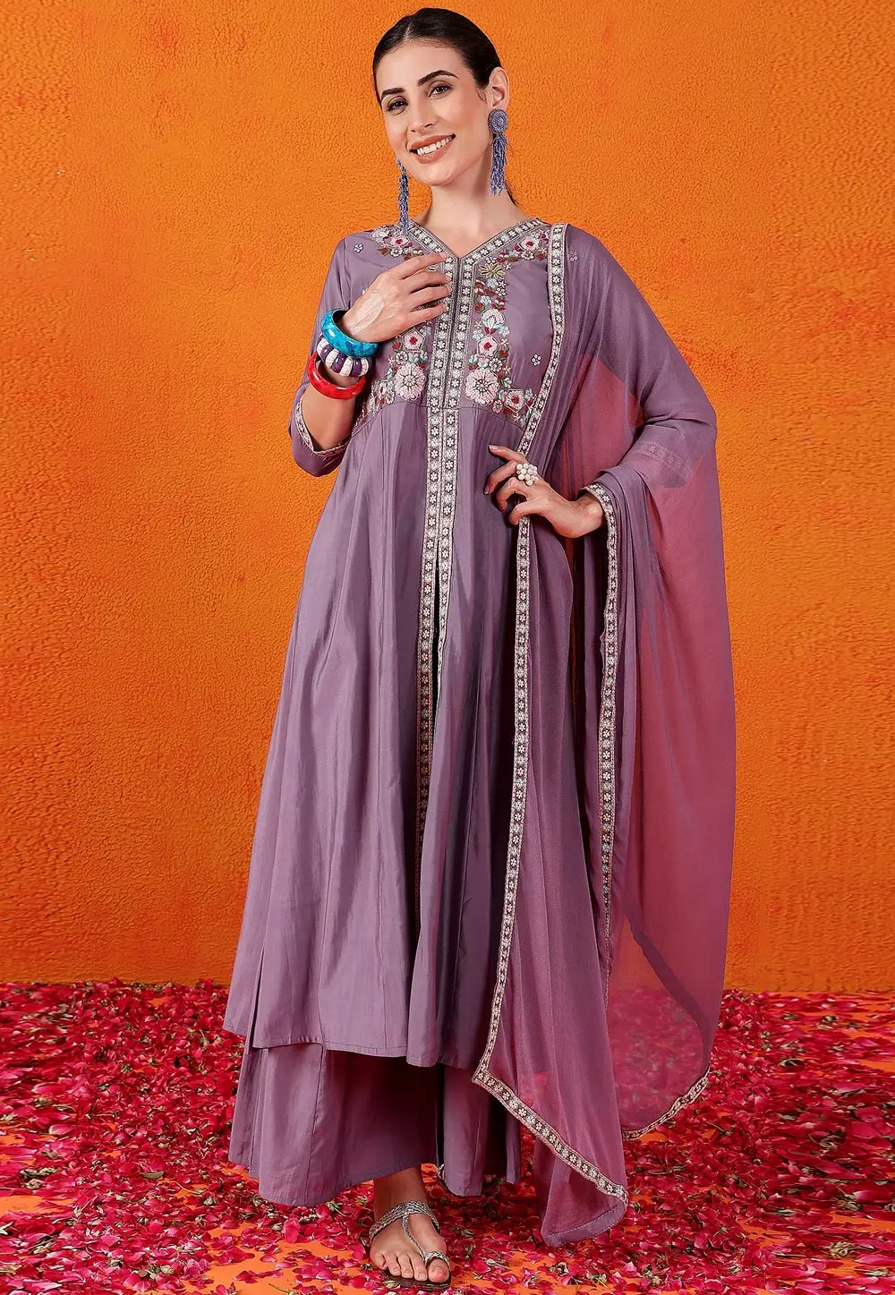 Lavender Silk Readymade Pakistani Suit 298933