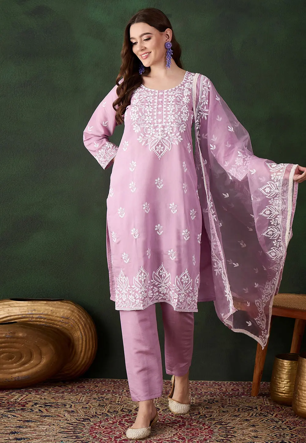 Lavender Silk Readymade Pakistani Suit 299697