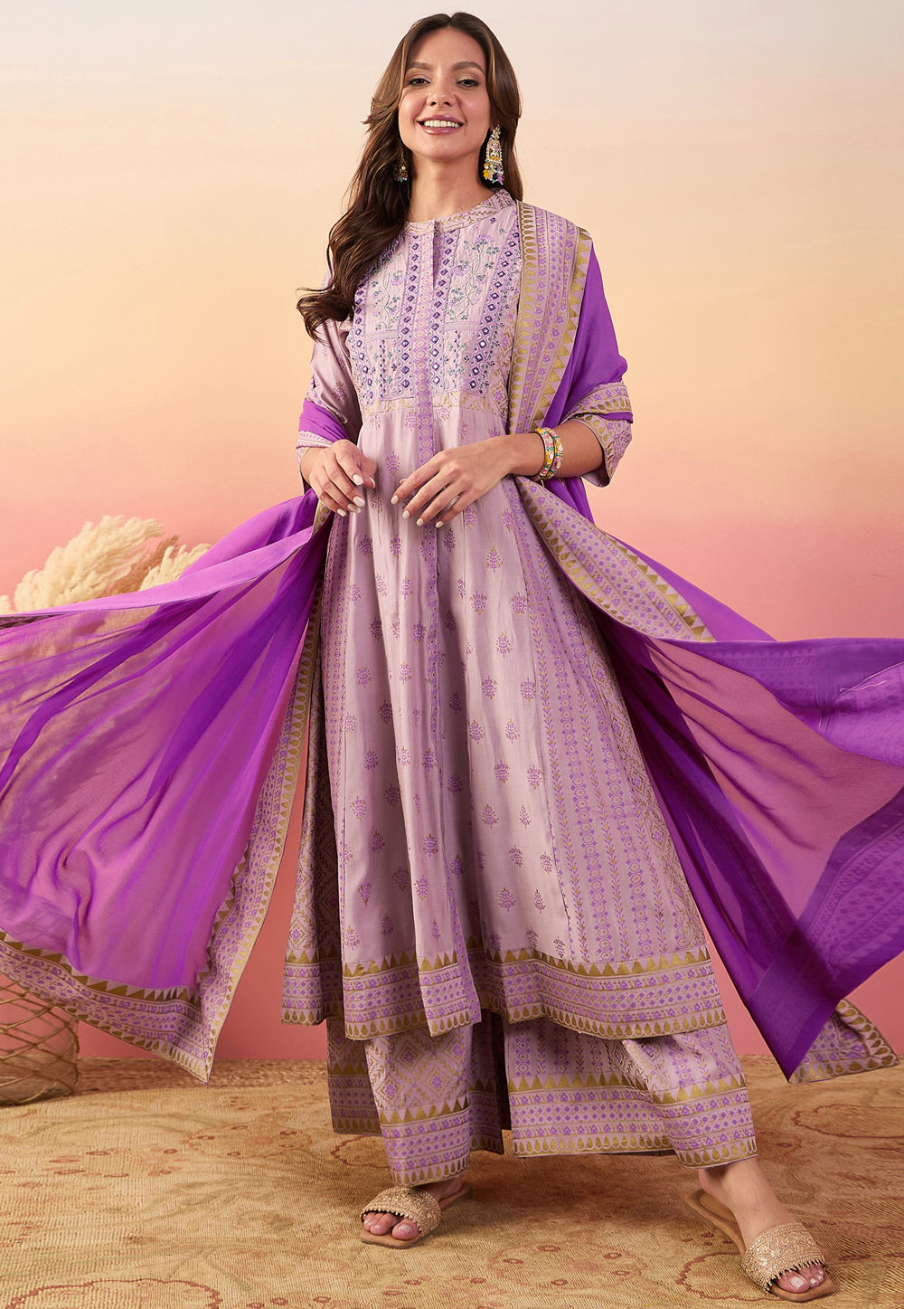 Lavender Silk Readymade Pakistani Suit 309169