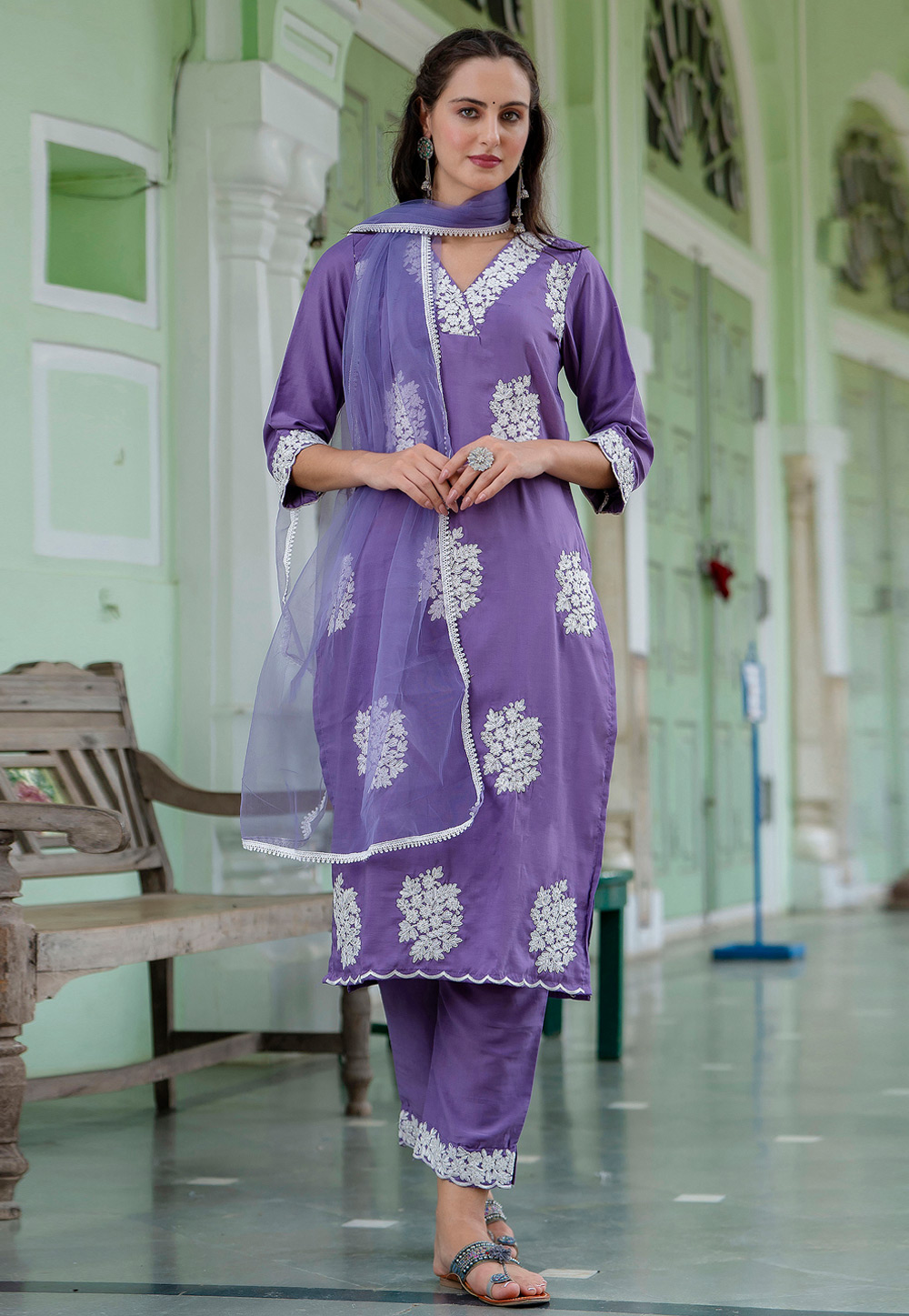 Lavender Silk Readymade Pakistani Suit 310030