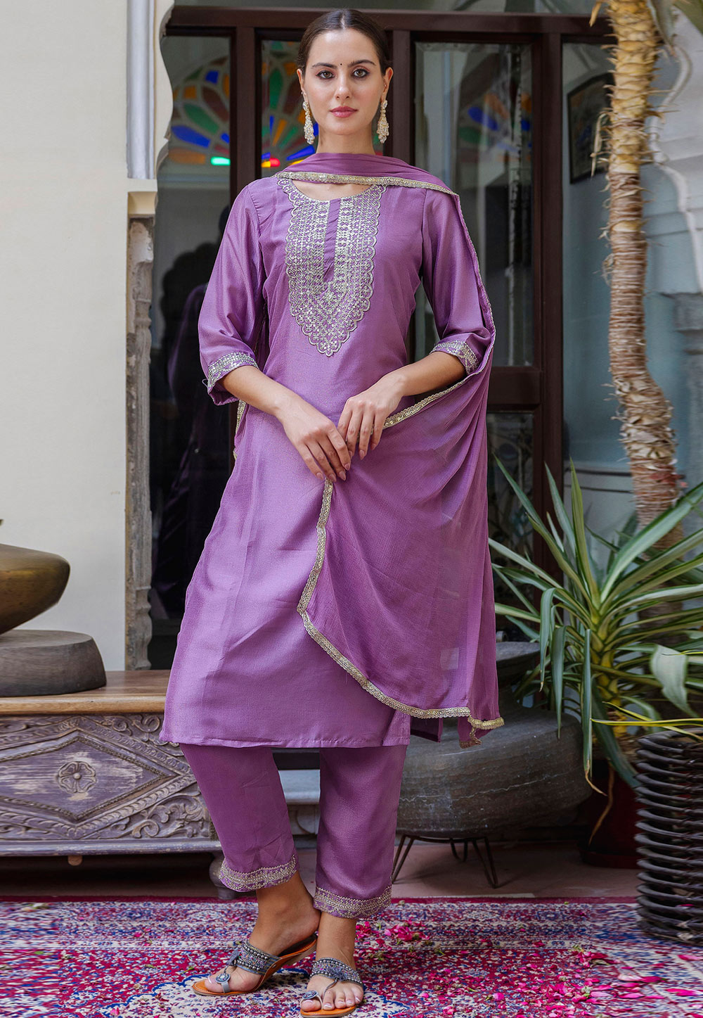 Lavender Silk Readymade Pakistani Suit 310854