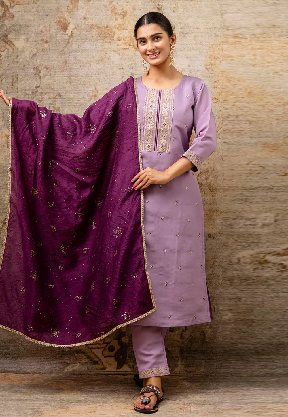 Lavender Silk Readymade Pant Style Suit 309262