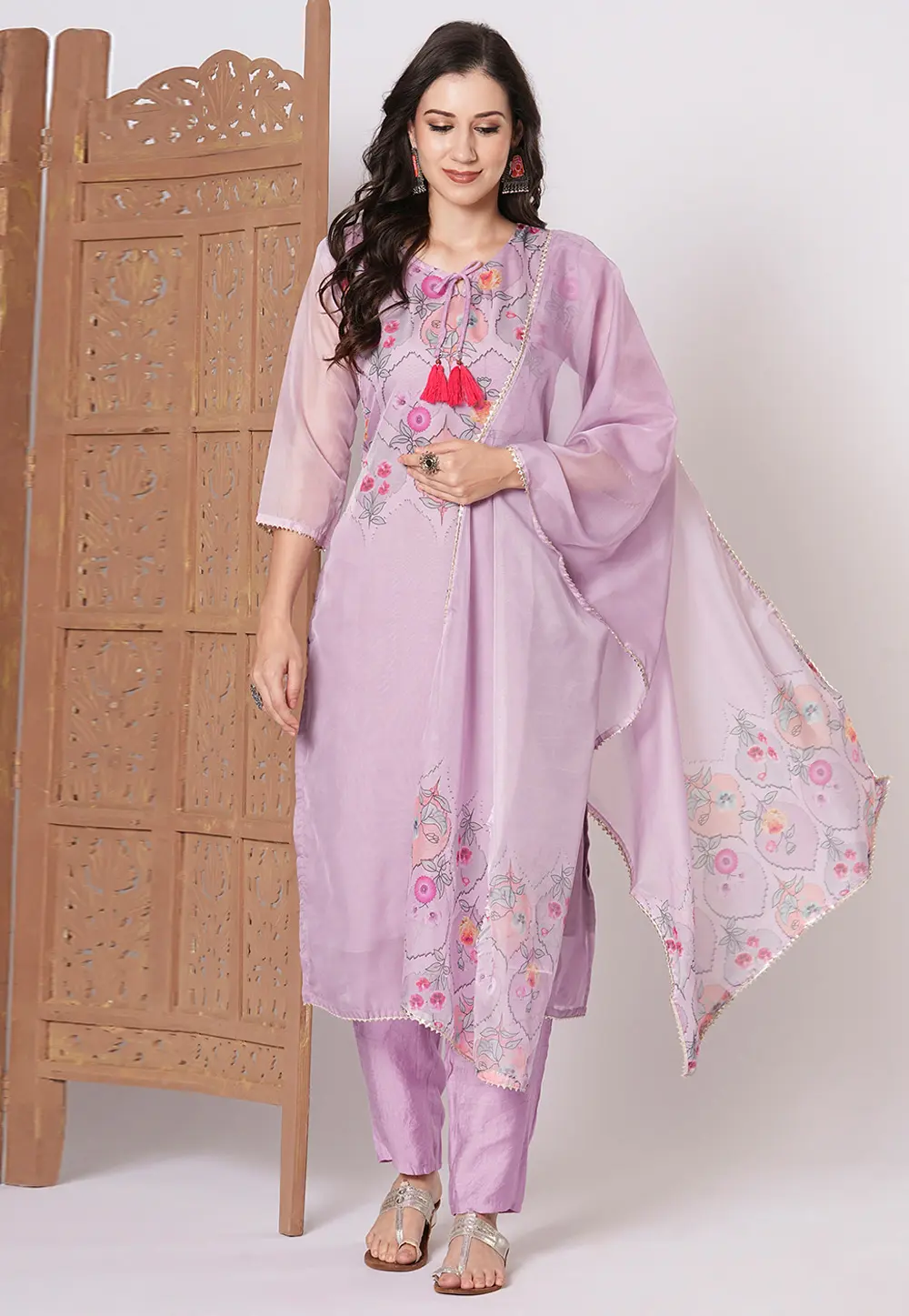 Lavender Silk Readymade Pant Style Suit 299701