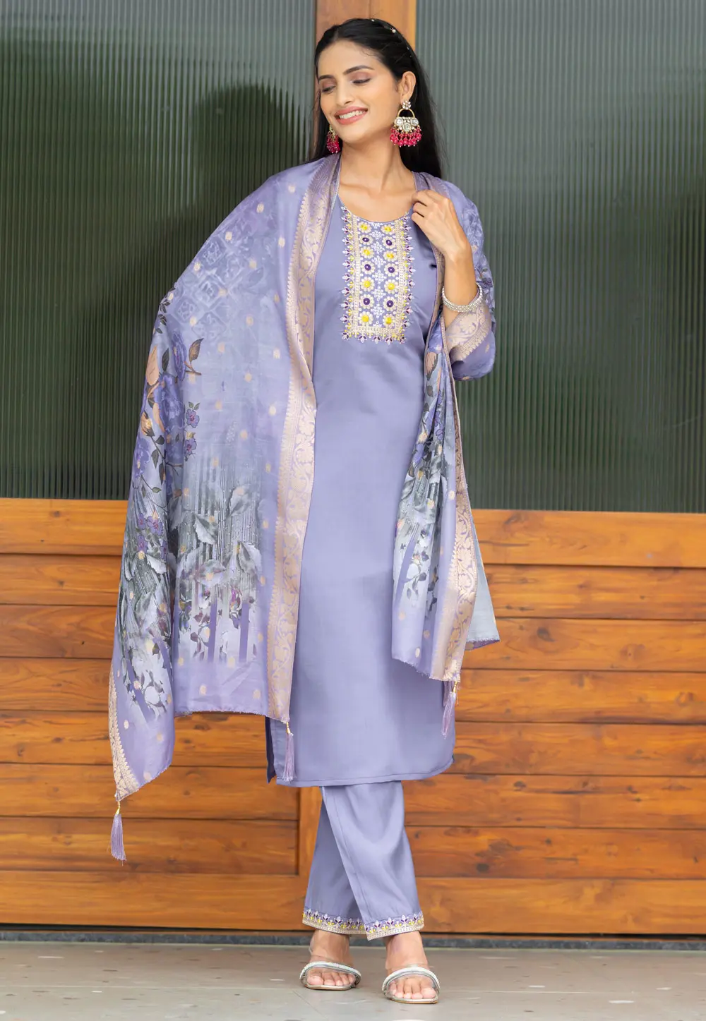 Lavender Silk Readymade Pant Style Suit 302907