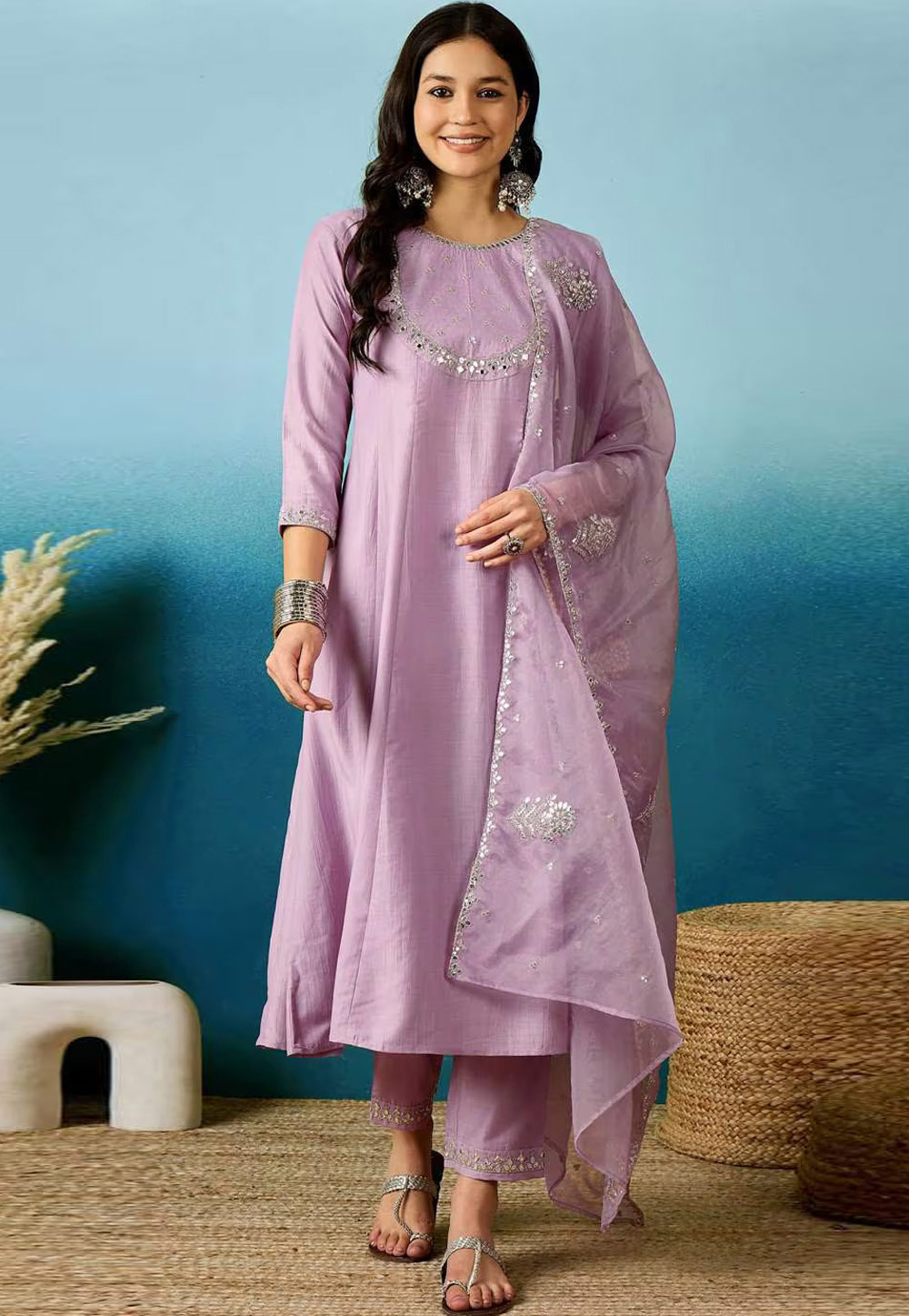Lavender Silk Readymade Pant Style Suit 310309