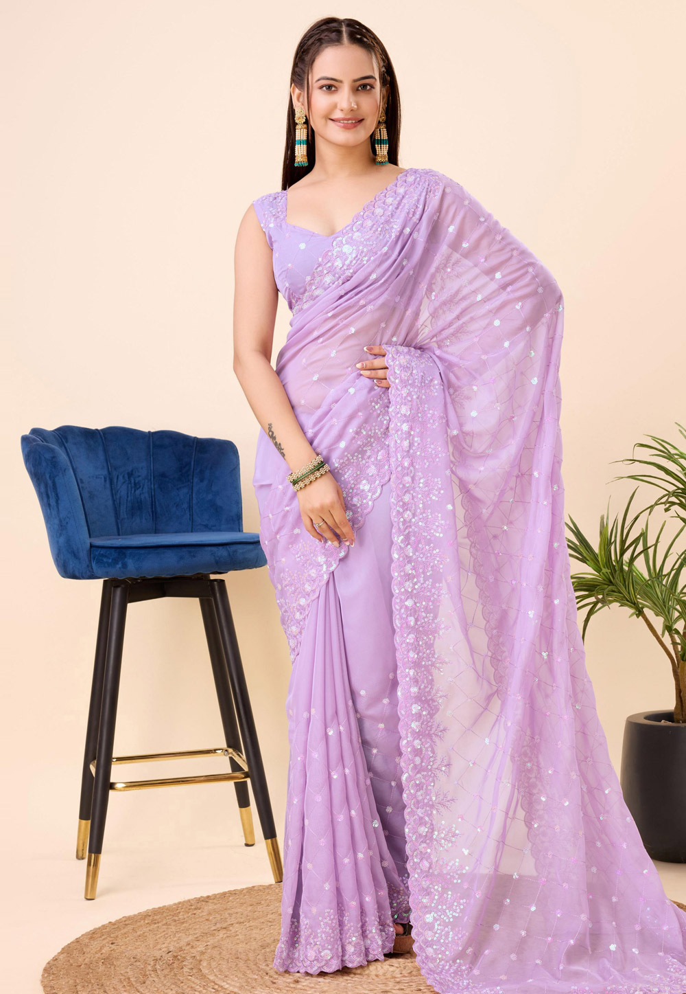Lavender Silk Saree With Blouse 282272