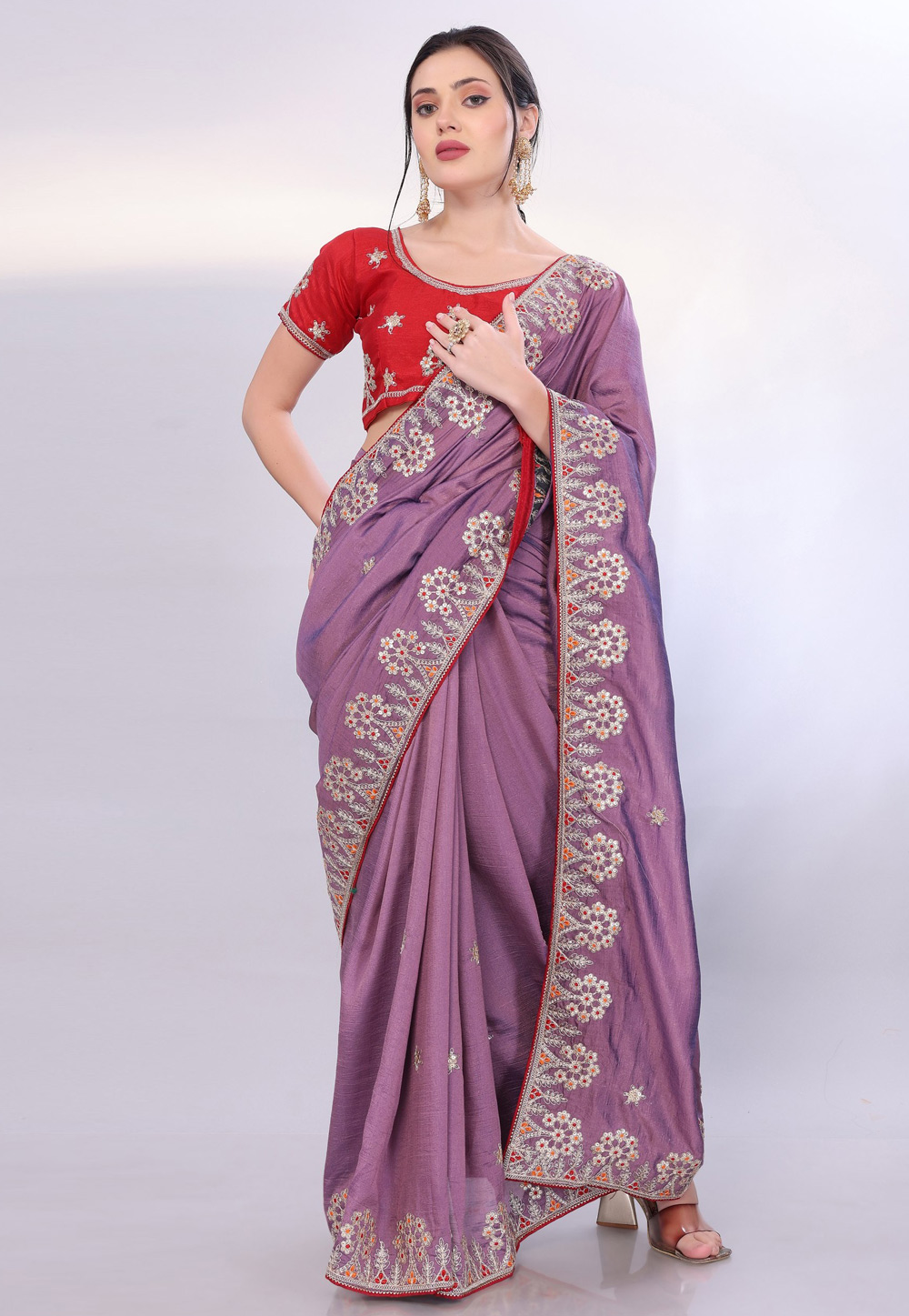 Lavender Silk Saree With Blouse 305647