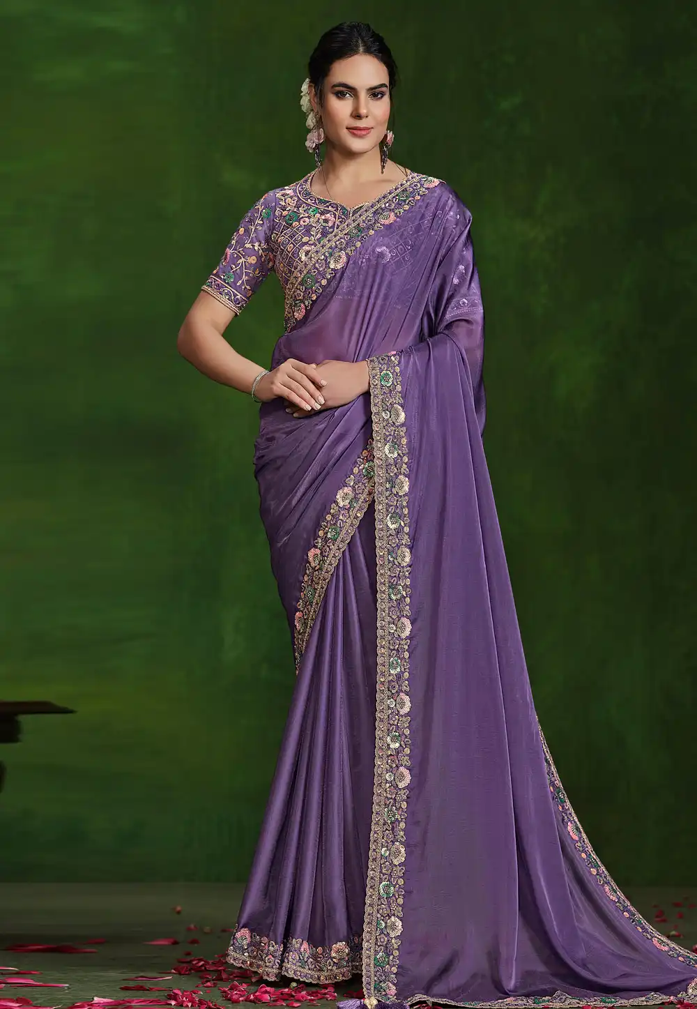 Lavender Silk Saree With Blouse 294724