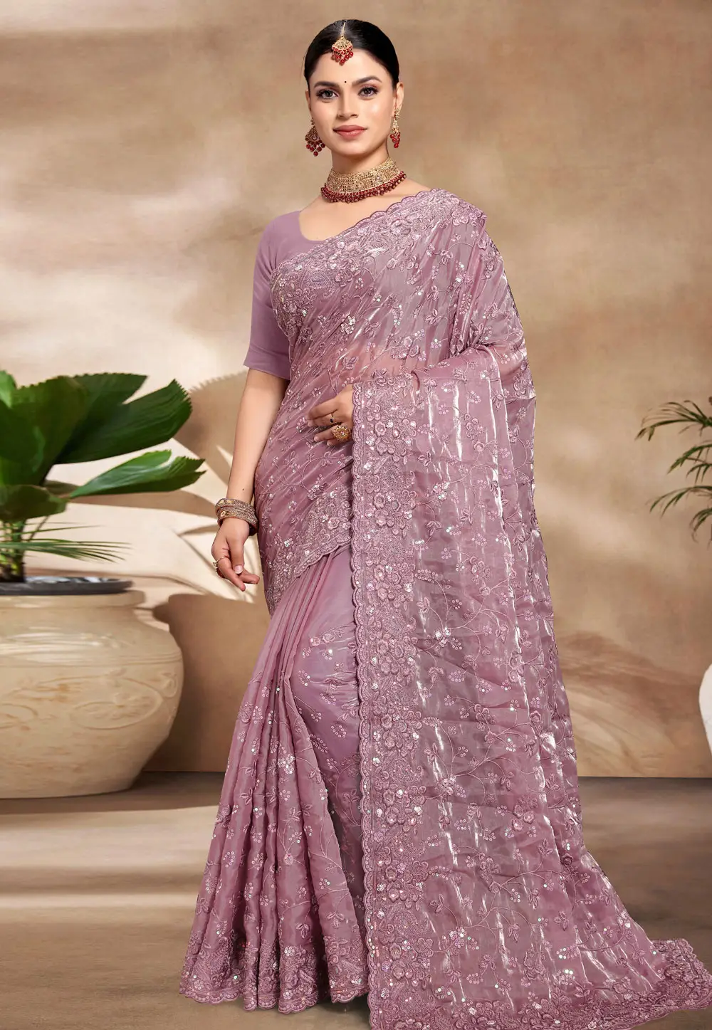 Lavender Silk Saree With Blouse 296219