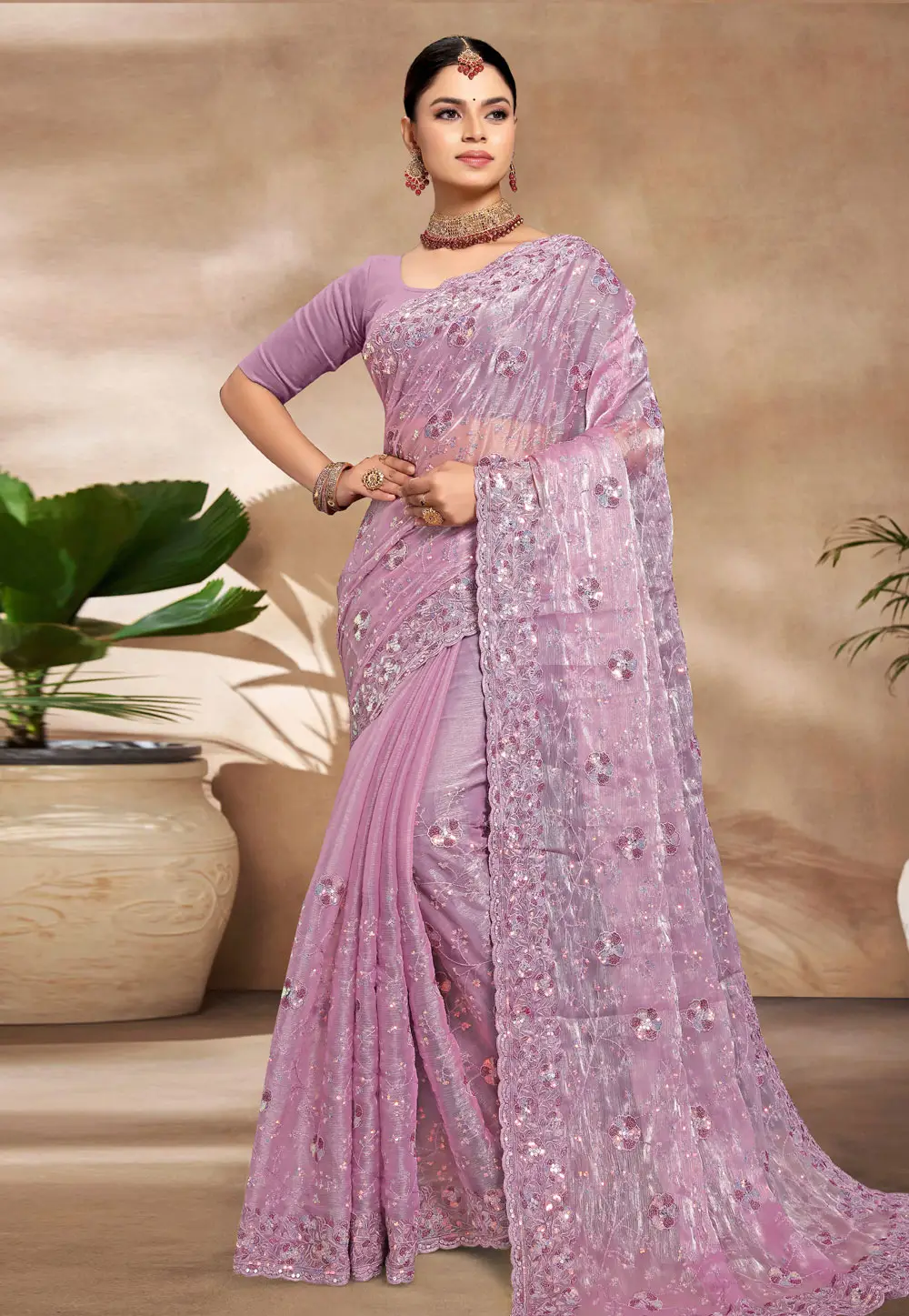 Lavender Silk Saree With Blouse 296224