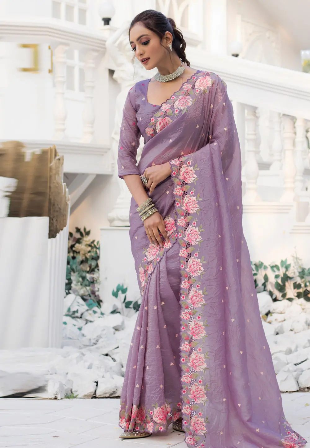 Lavender Silk Saree With Blouse 302040