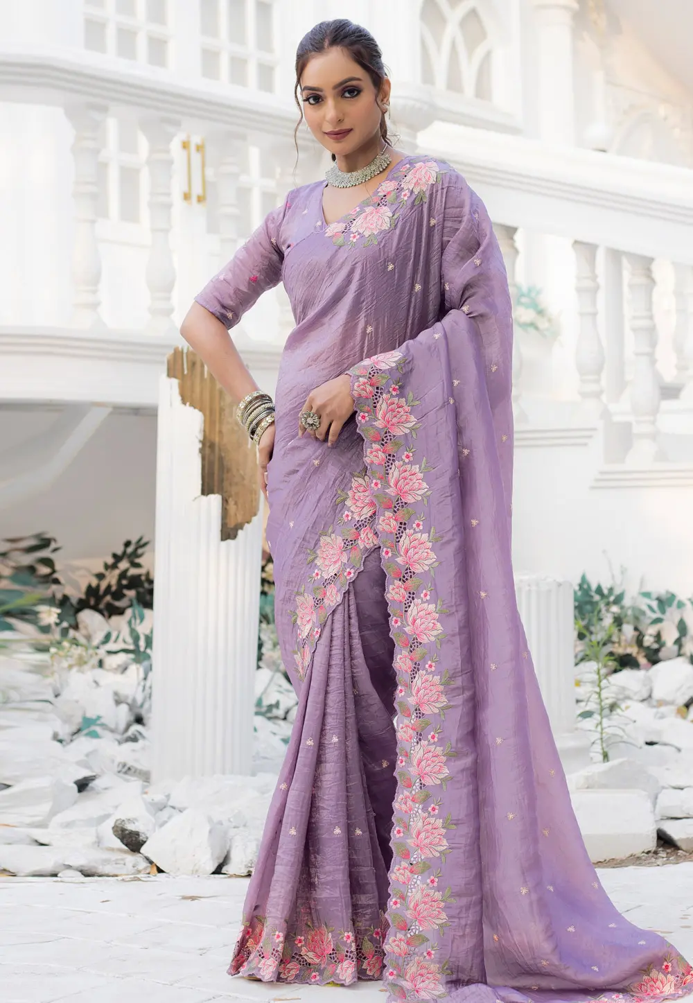 Lavender Silk Saree With Blouse 302041