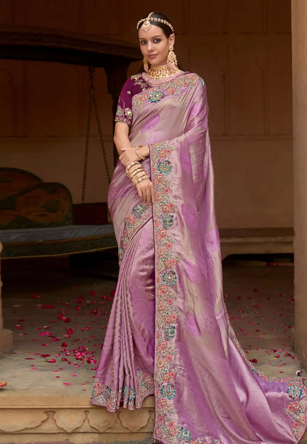 Lavender Silk Saree With Blouse 296147