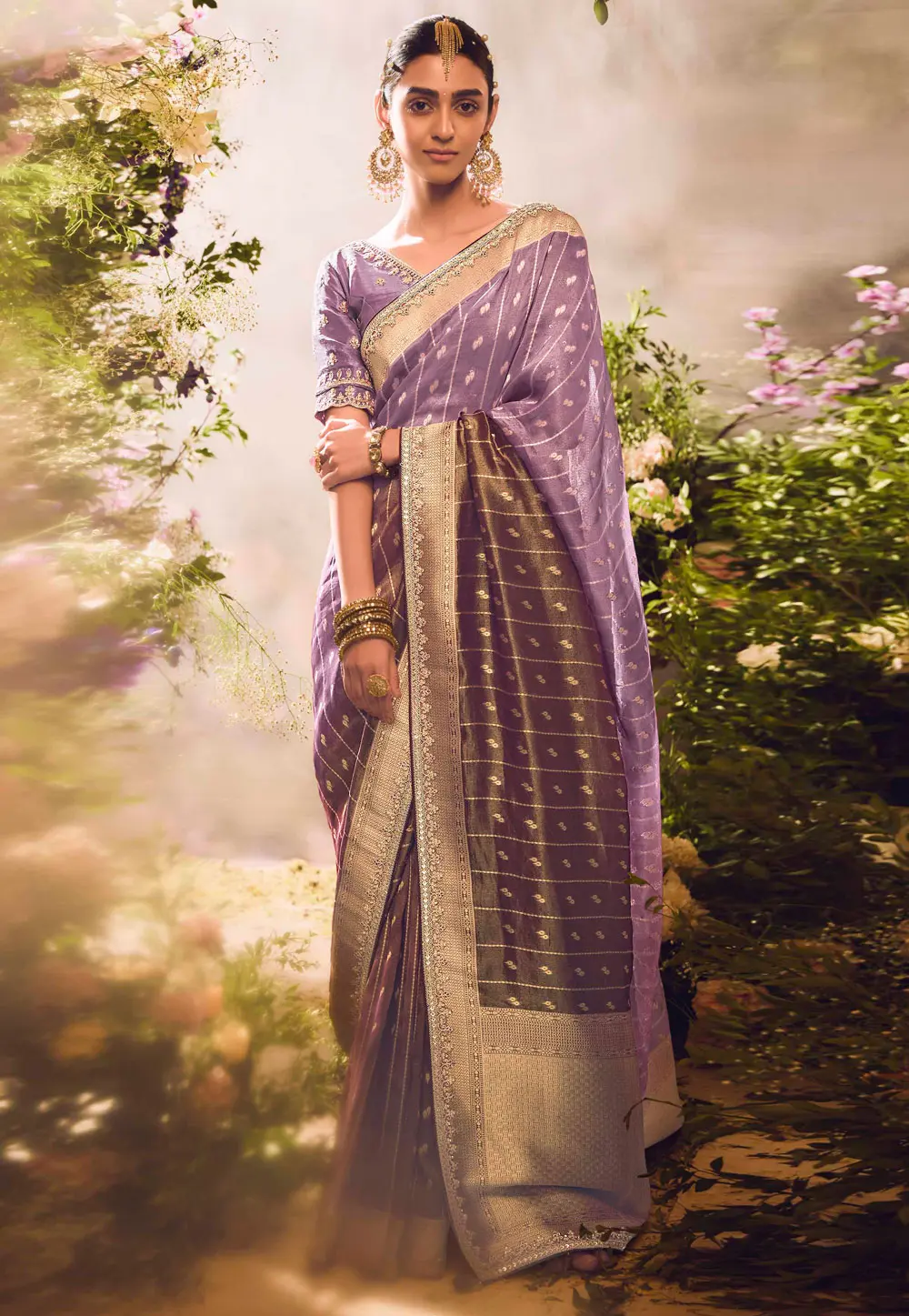 Lavender Silk Saree With Blouse 298919