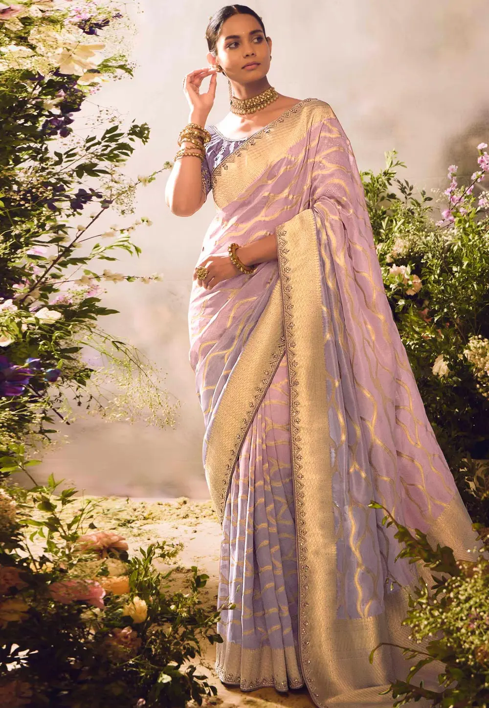 Lavender Silk Saree With Blouse 298928